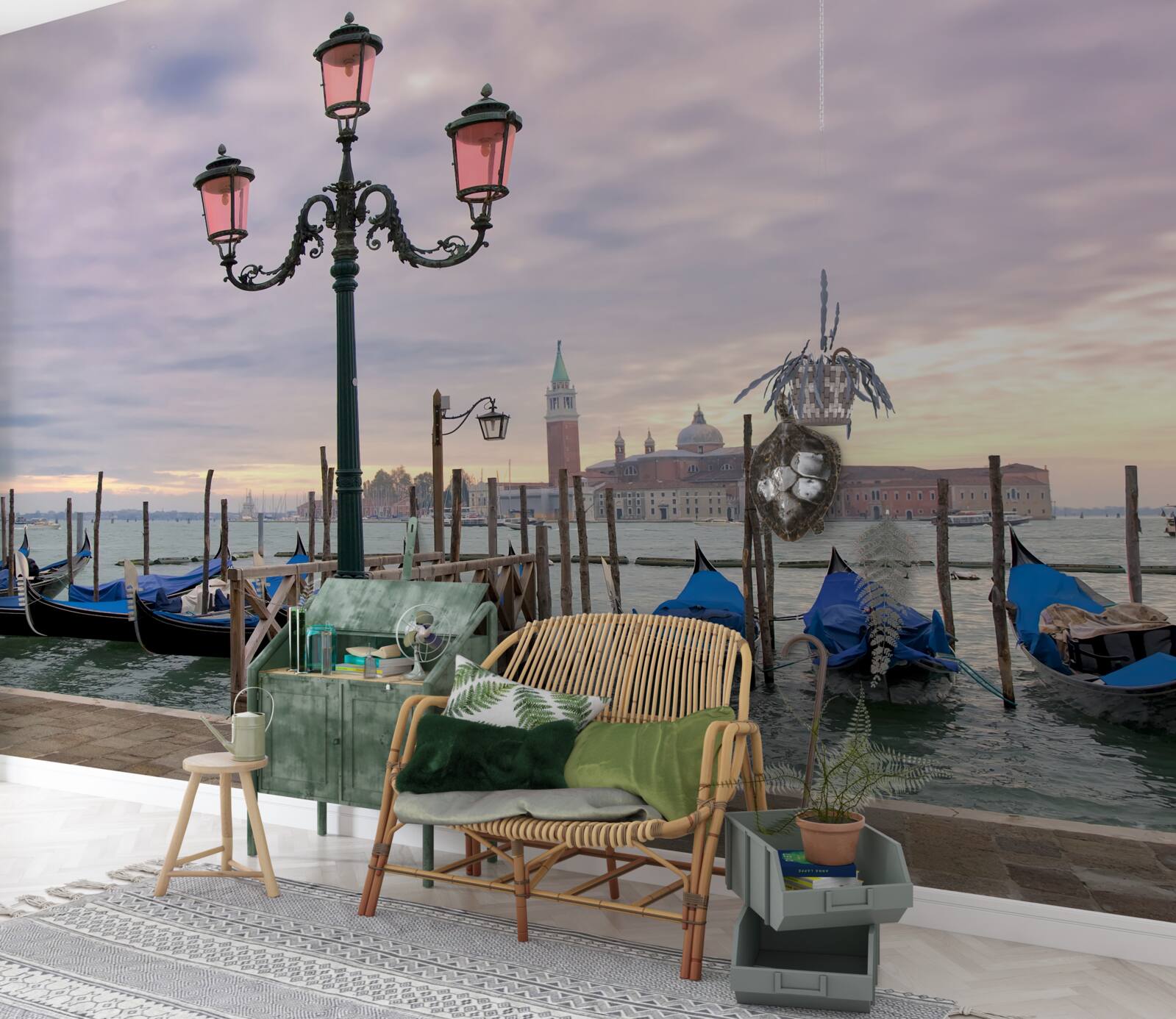 Fotobehang Venetiaanse gondels op de pier