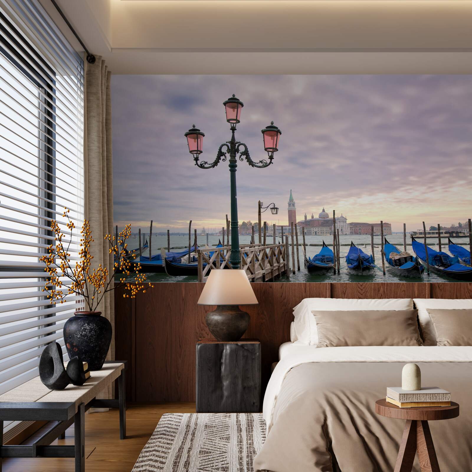 Fotobehang Venetiaanse gondels op de pier