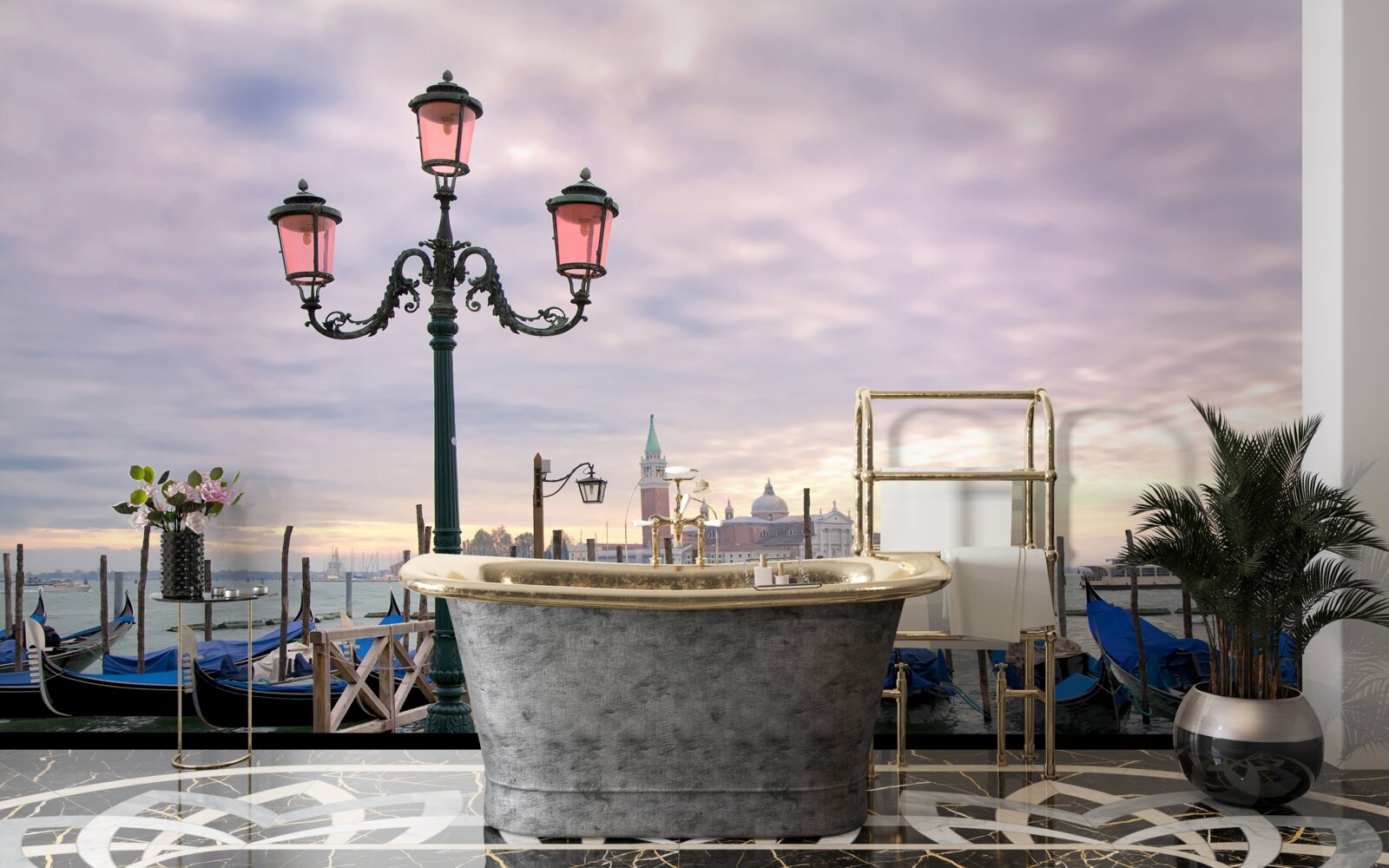 Fotobehang Venetiaanse gondels op de pier