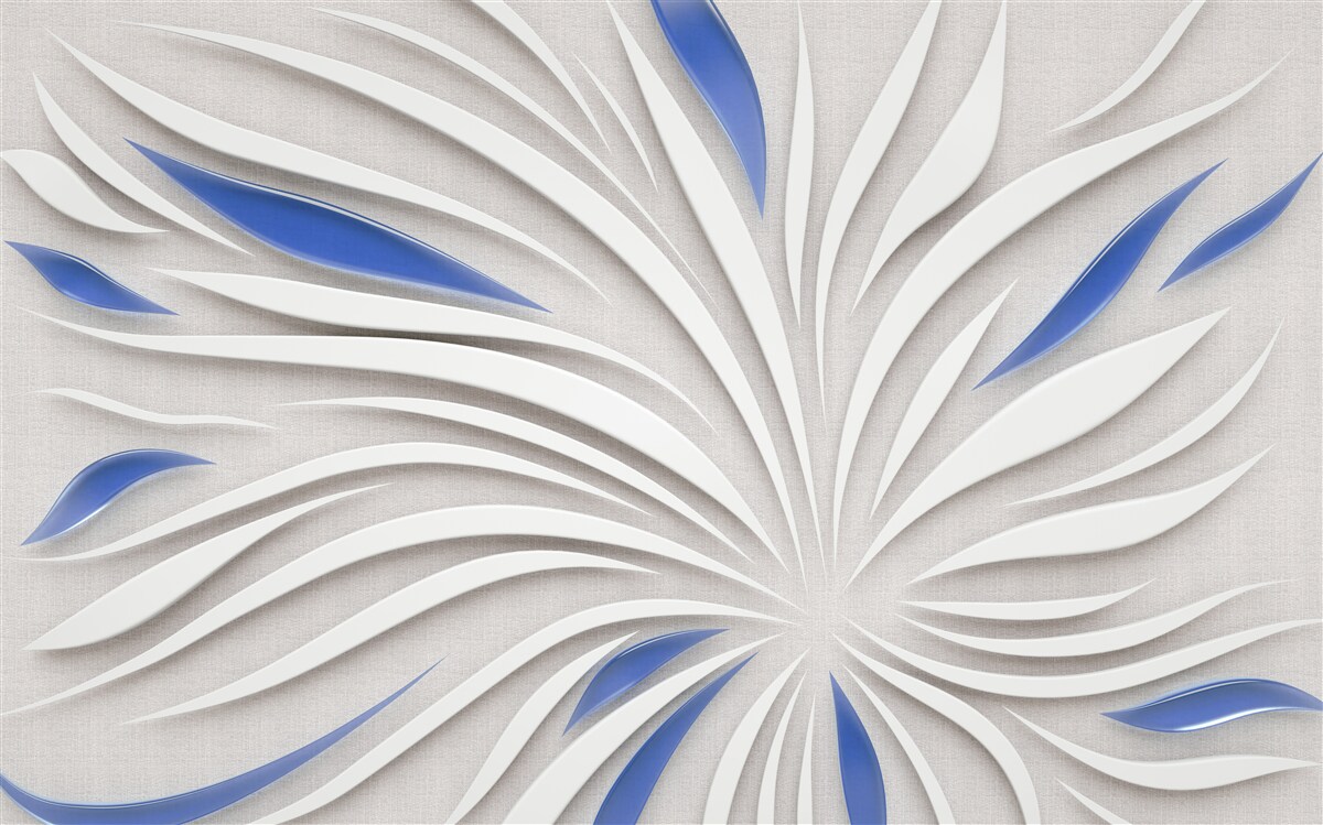 Fotobehang abstracte witte bloem met blauwe bloemblaadjes
