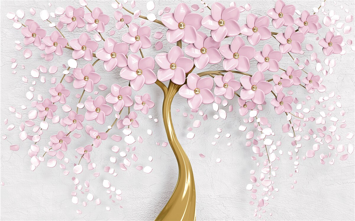 Fotobehang bloeiende boom met overhangende takken