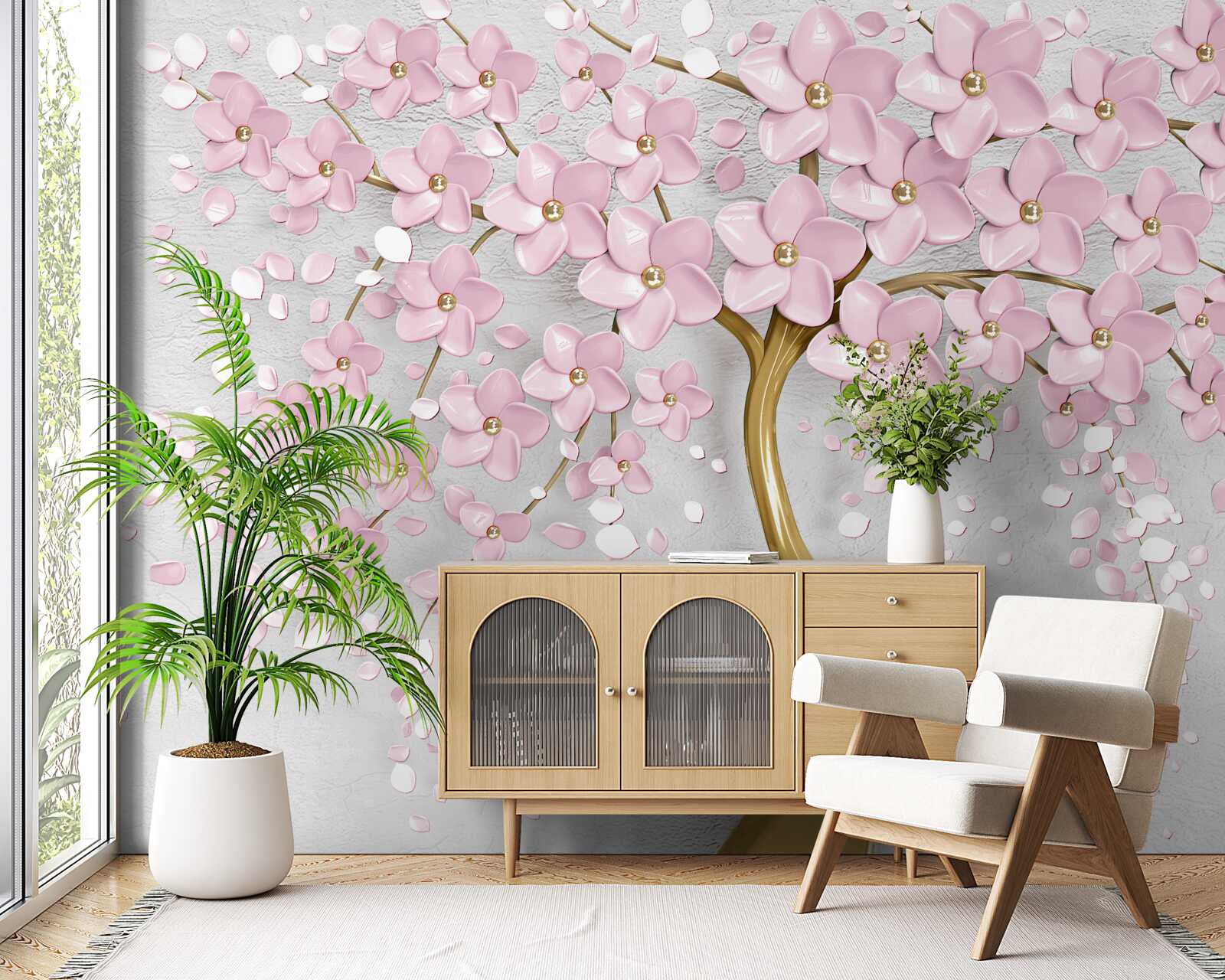 Fotobehang bloeiende boom met overhangende takken