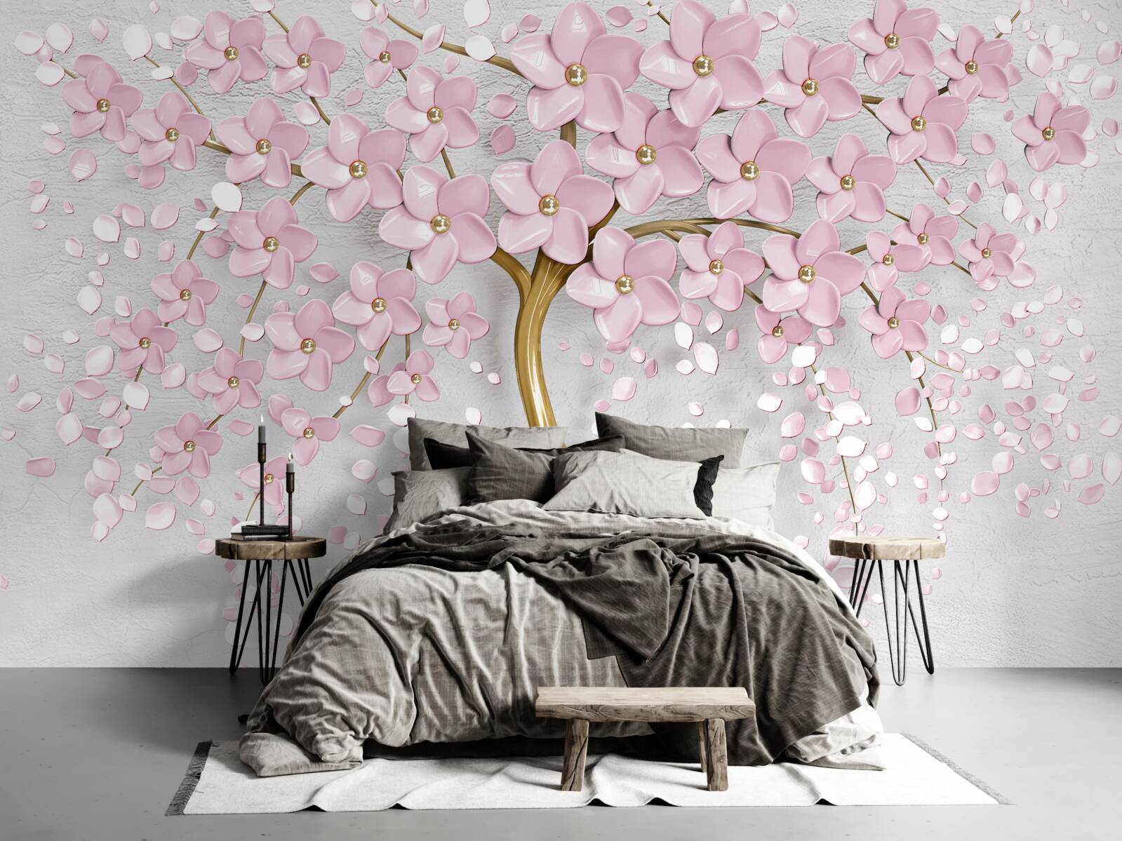 Fotobehang bloeiende boom met overhangende takken