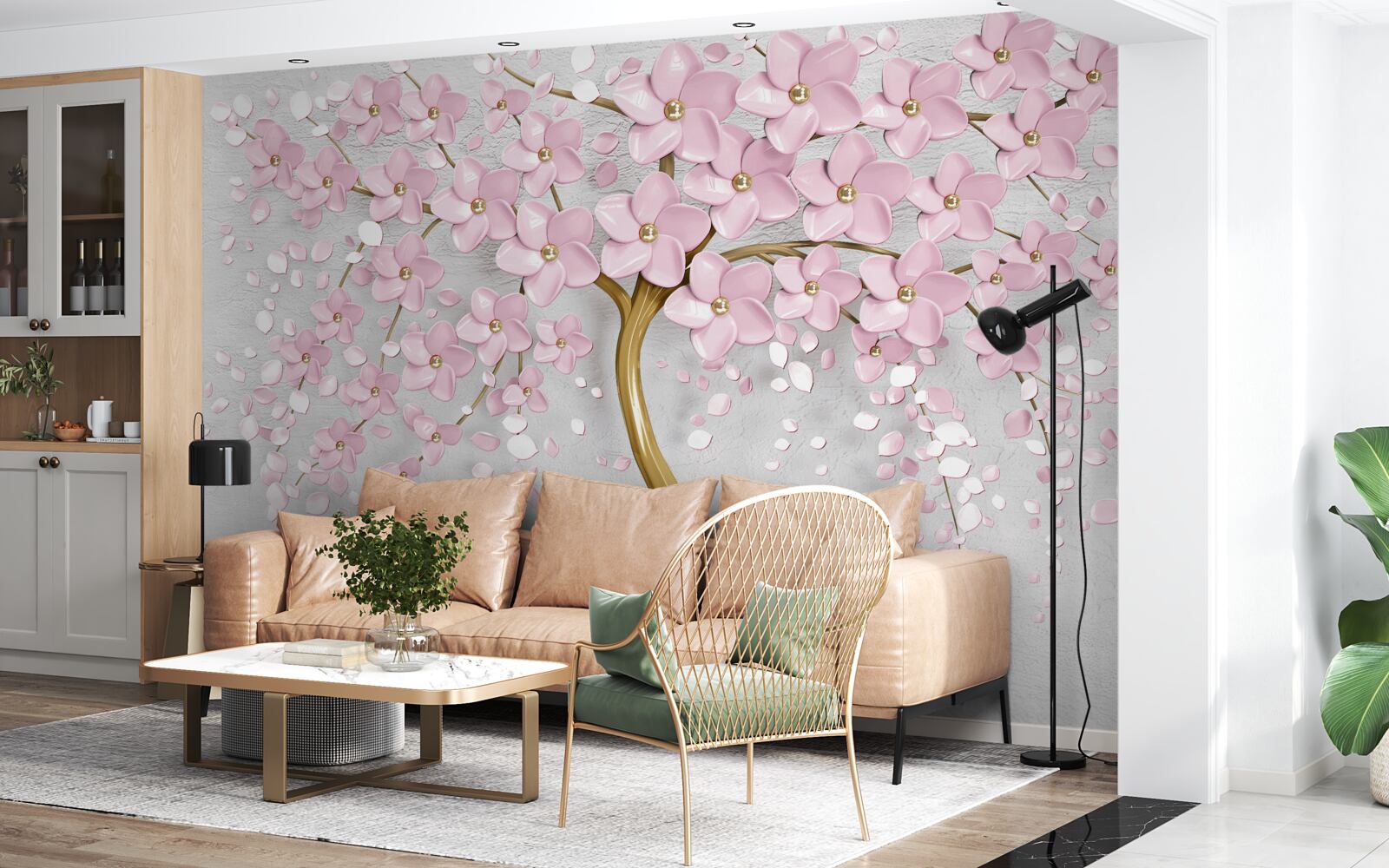 Fotobehang bloeiende boom met overhangende takken