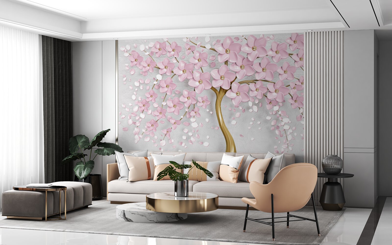 Fotobehang bloeiende boom met overhangende takken