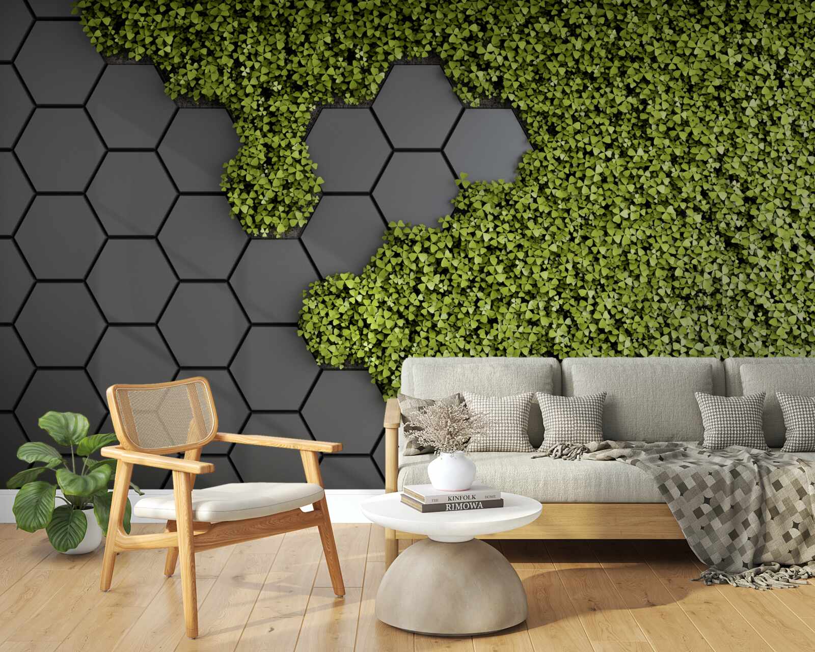 Fotobehang het steenwerk is bedekt met groen mos