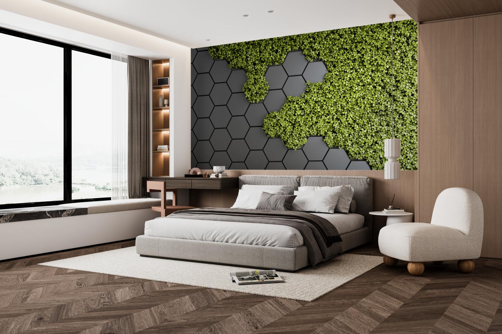 Fotobehang het steenwerk is bedekt met groen mos