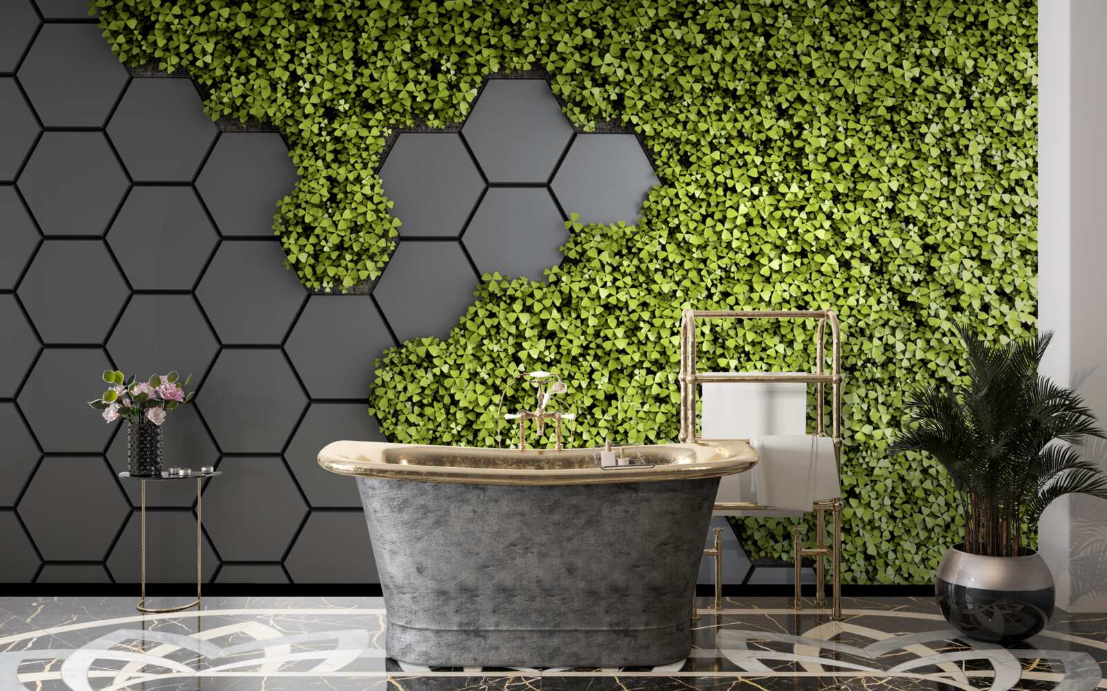 Fotobehang het steenwerk is bedekt met groen mos