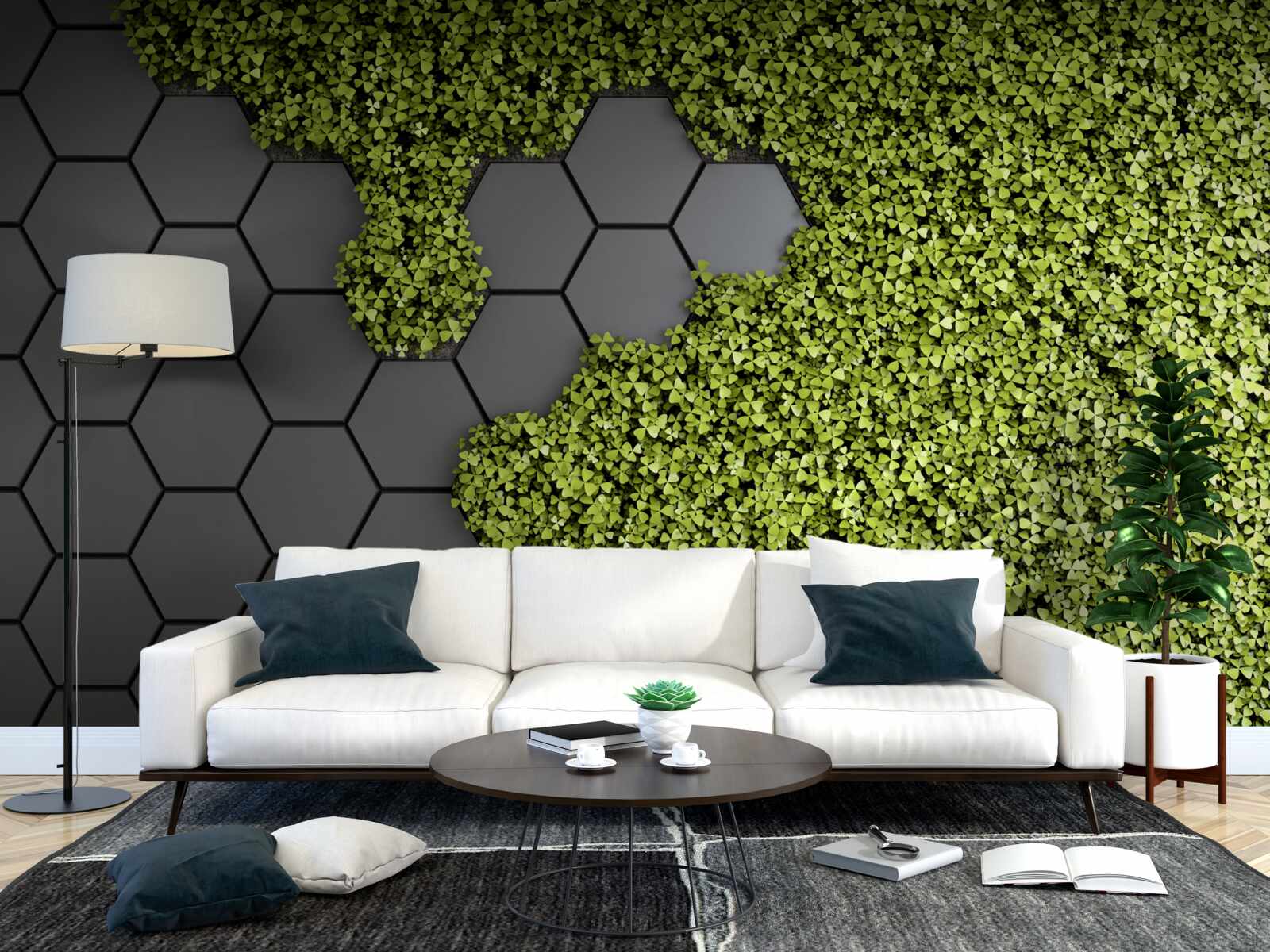 Fotobehang het steenwerk is bedekt met groen mos