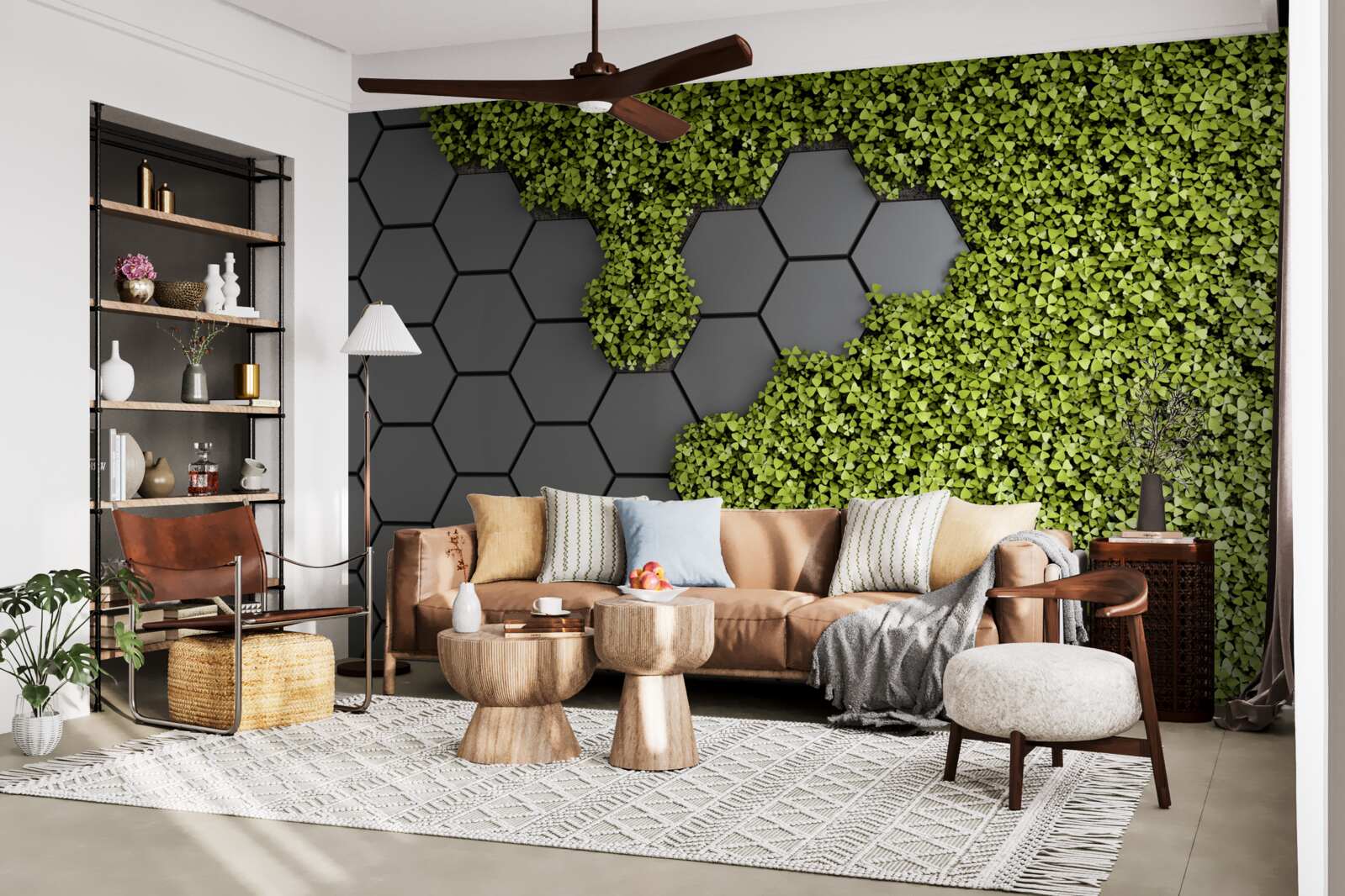 Fotobehang het steenwerk is bedekt met groen mos