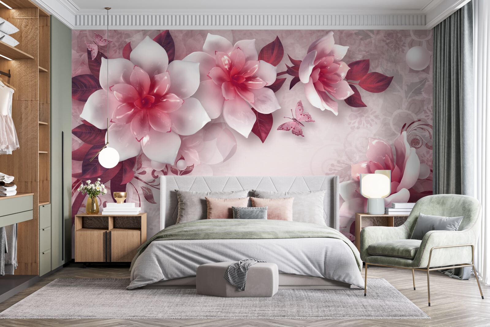 Fotobehang lotussen zijn sneeuwwit van kleur met een prachtig rood hart