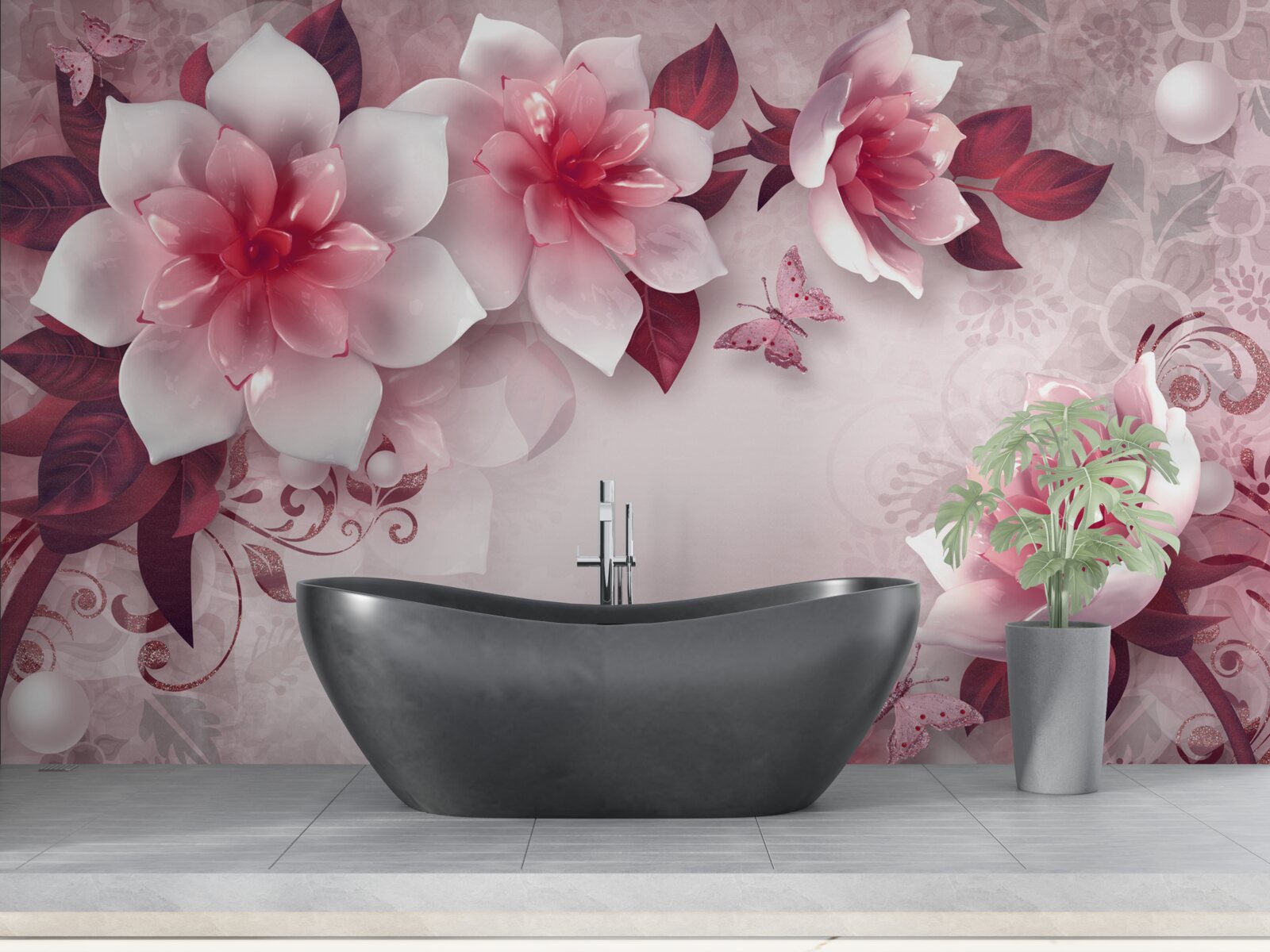 Fotobehang lotussen zijn sneeuwwit van kleur met een prachtig rood hart