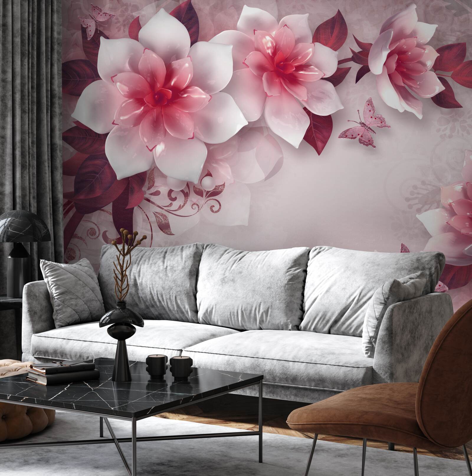 Fotobehang lotussen zijn sneeuwwit van kleur met een prachtig rood hart