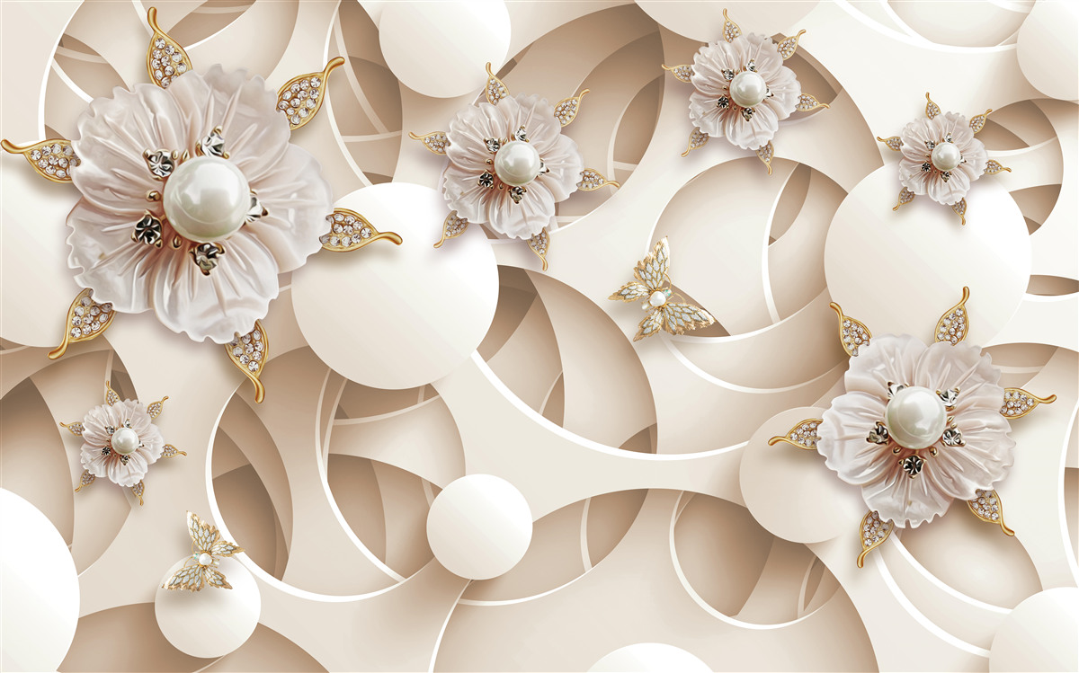 Fotobehang parelwitte knoppen met witte parels