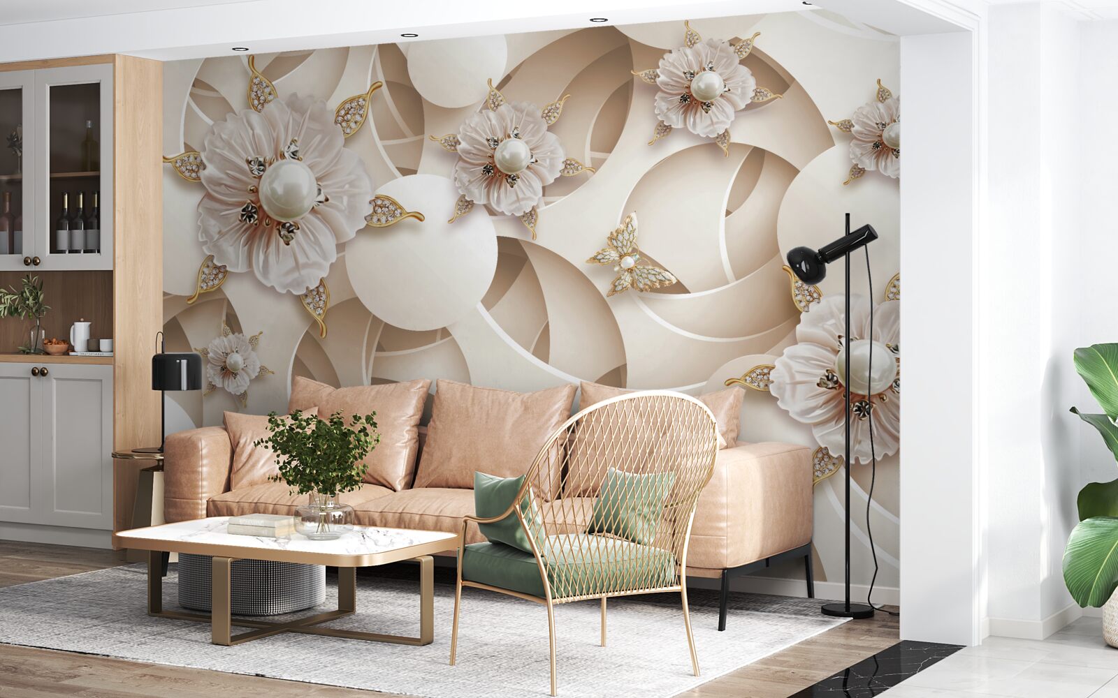 Fotobehang parelwitte knoppen met witte parels