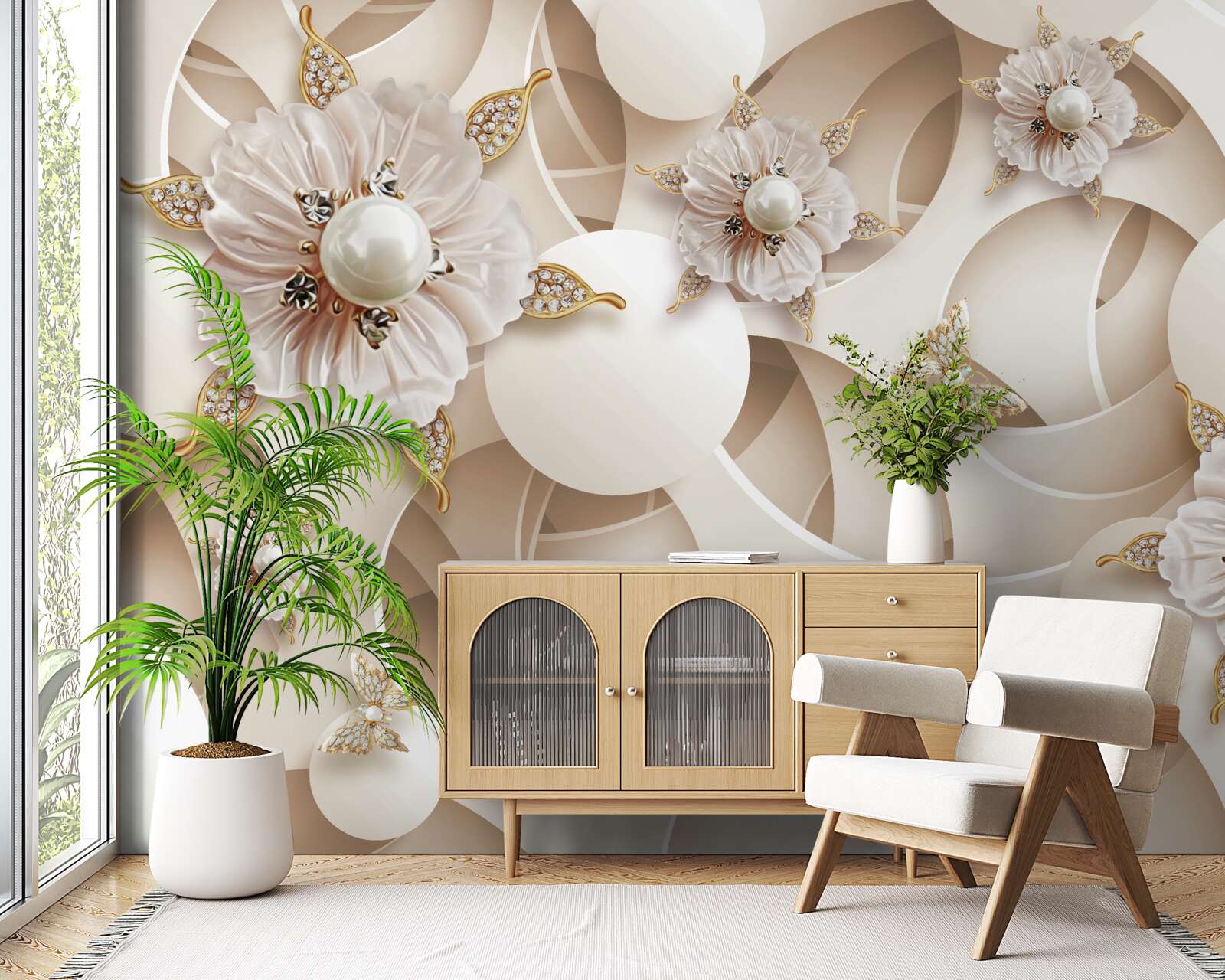 Fotobehang parelwitte knoppen met witte parels