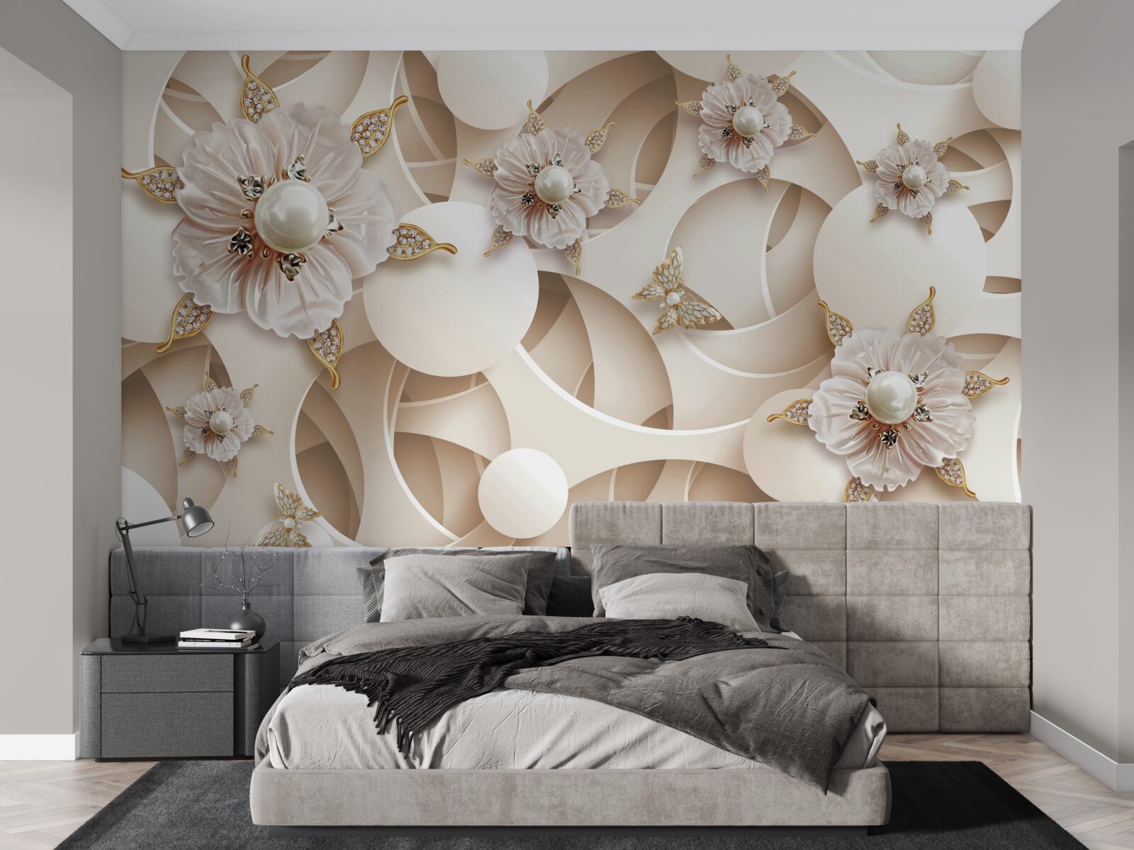 Fotobehang parelwitte knoppen met witte parels