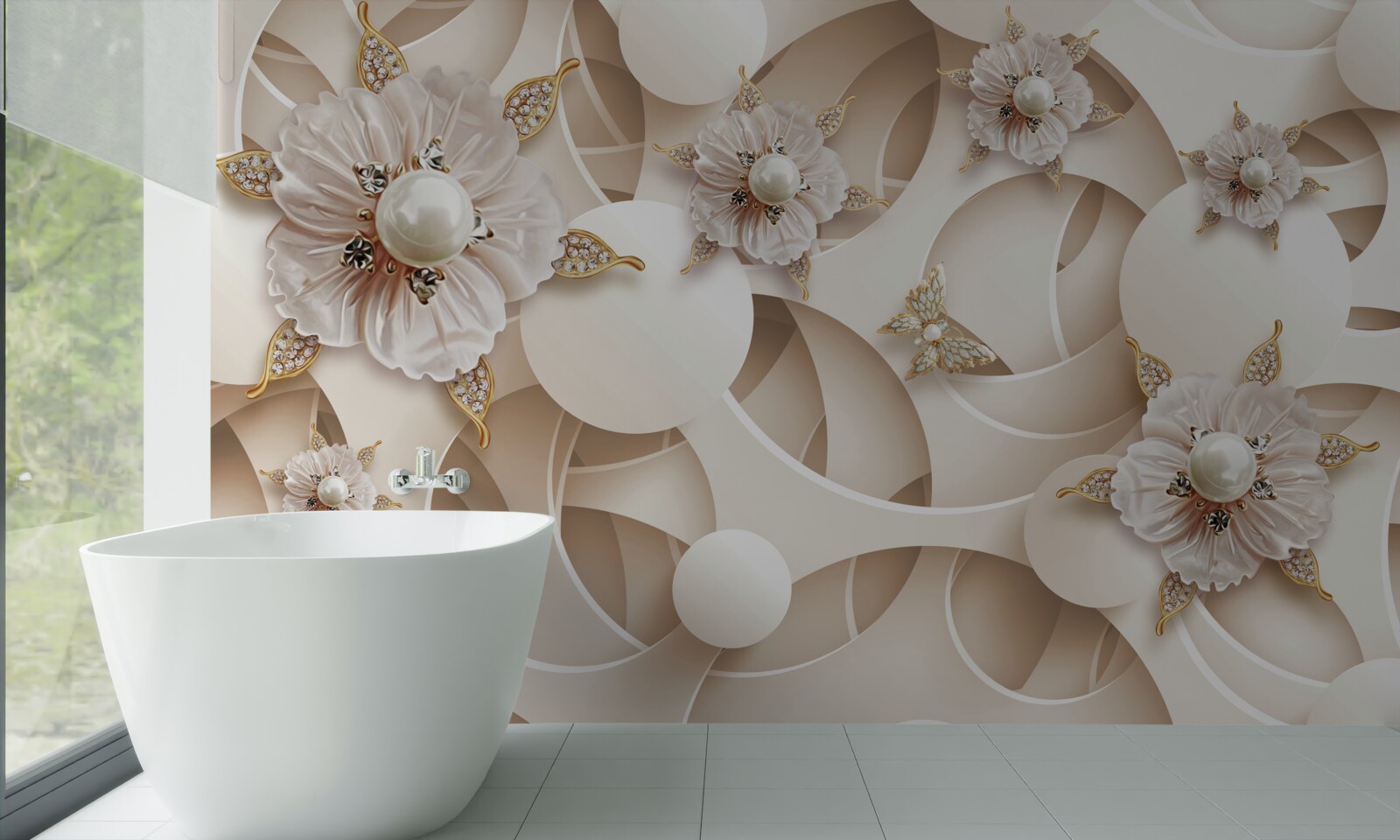 Fotobehang parelwitte knoppen met witte parels