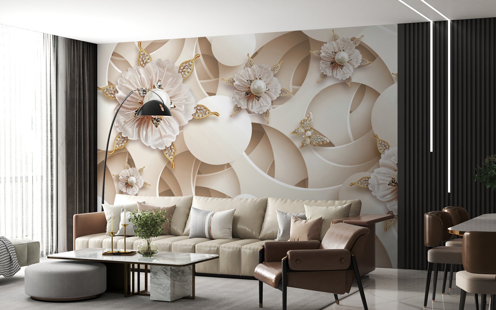 Fotobehang parelwitte knoppen met witte parels