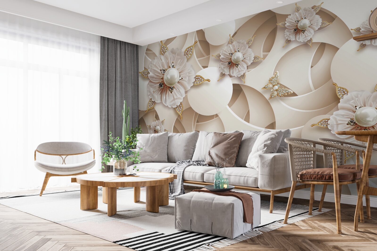 Fotobehang parelwitte knoppen met witte parels