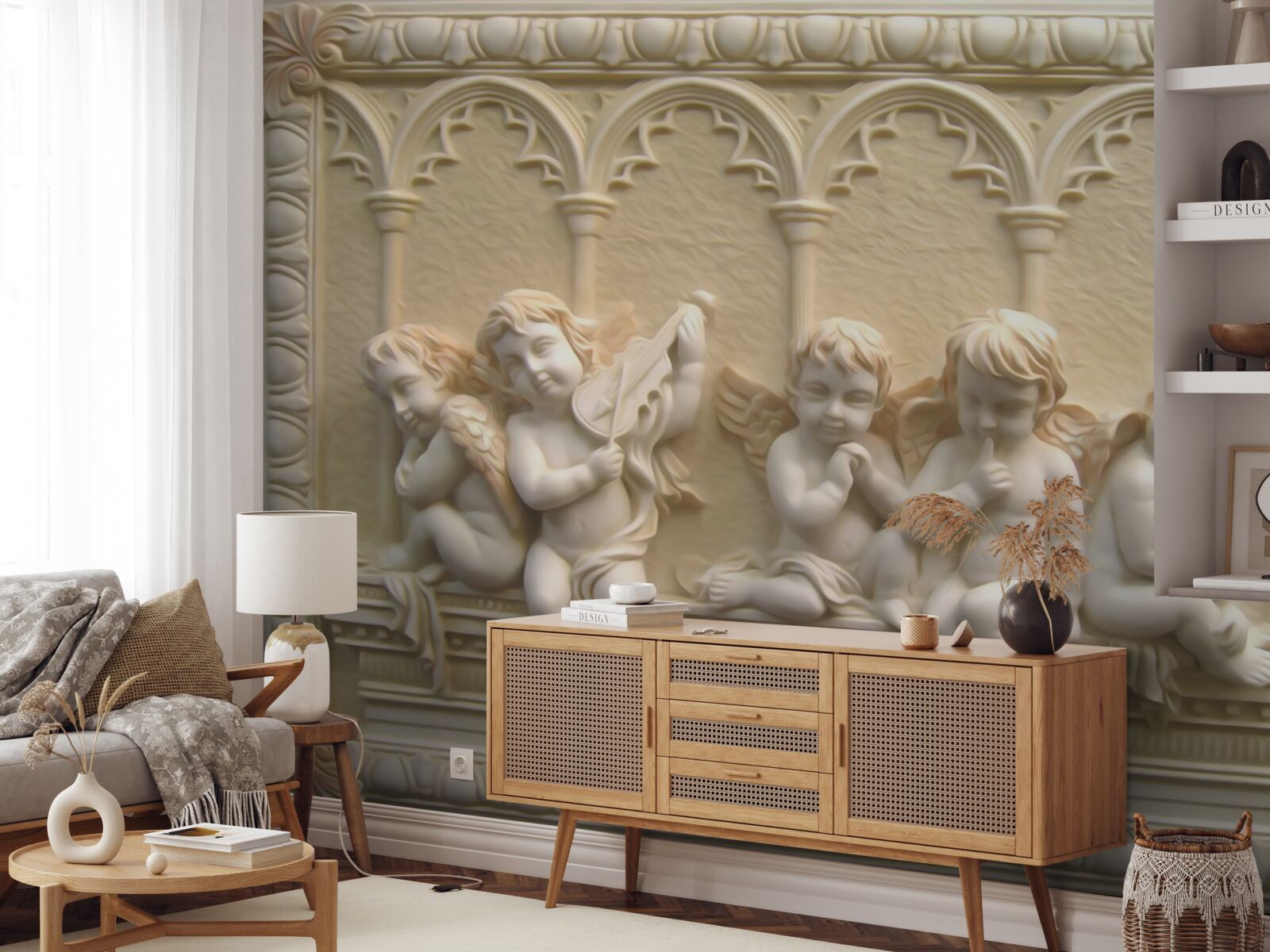 Fotobehang serafijnen rusten op de veranda