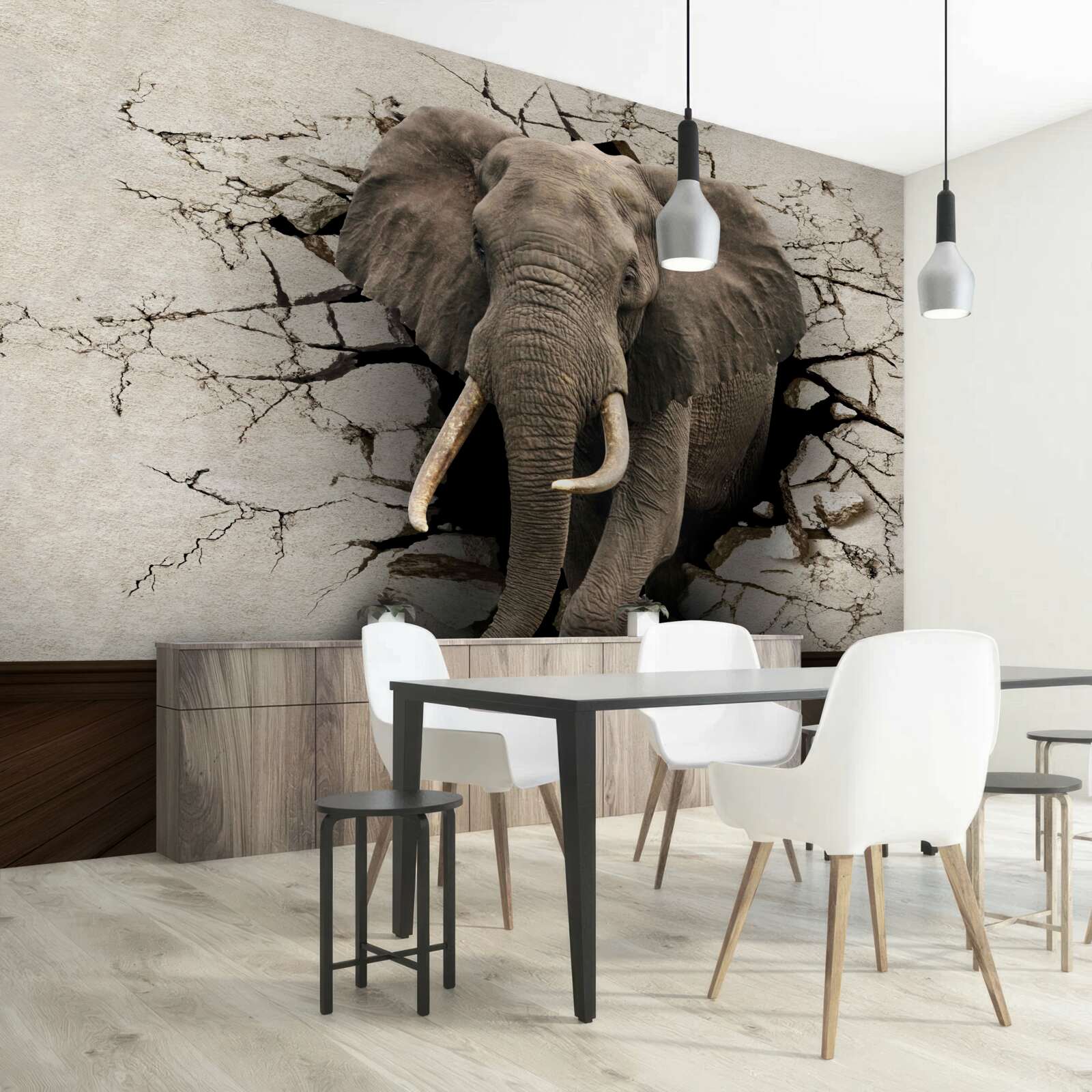 Fotobehang sterke olifant vernietigt de grijze barrière