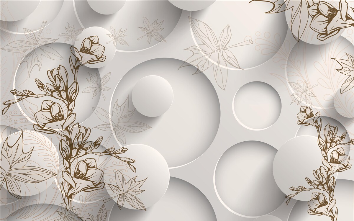 Fotobehang bomen met gouden takken tegen een achtergrond van ronde vormen