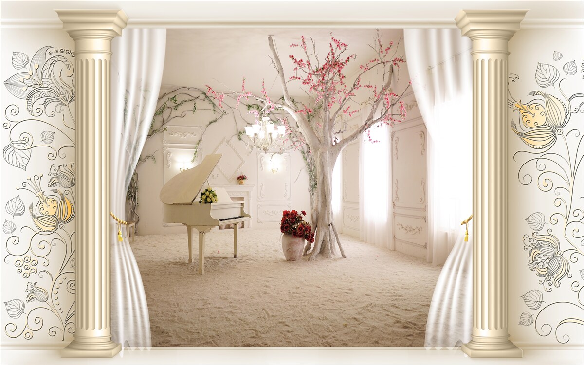 Fotobehang comfortabele woonkamer met echt hout