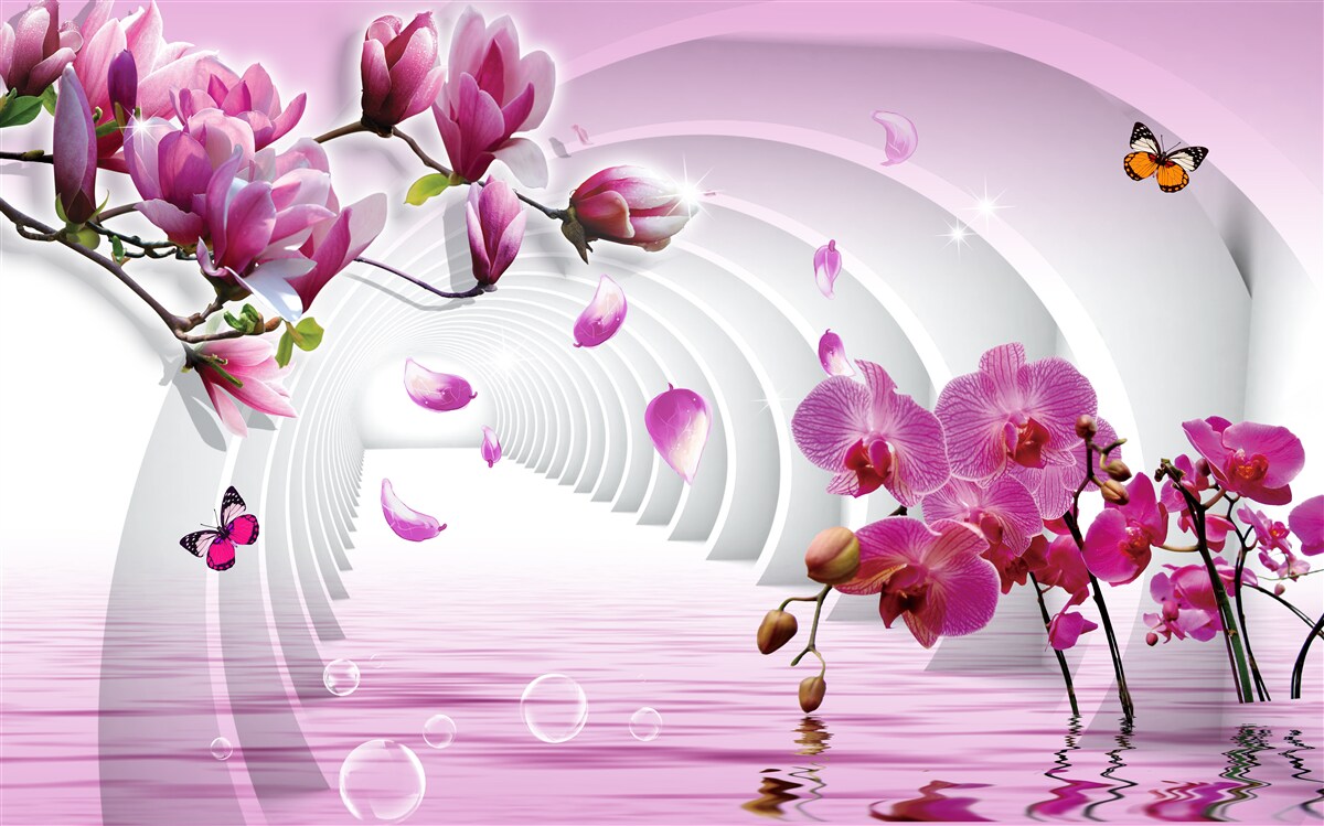 Fotobehang verrukkelijke tinten roze magnolia en orchidee