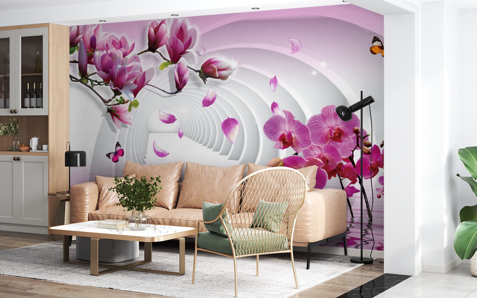 Fotobehang verrukkelijke tinten roze magnolia en orchidee