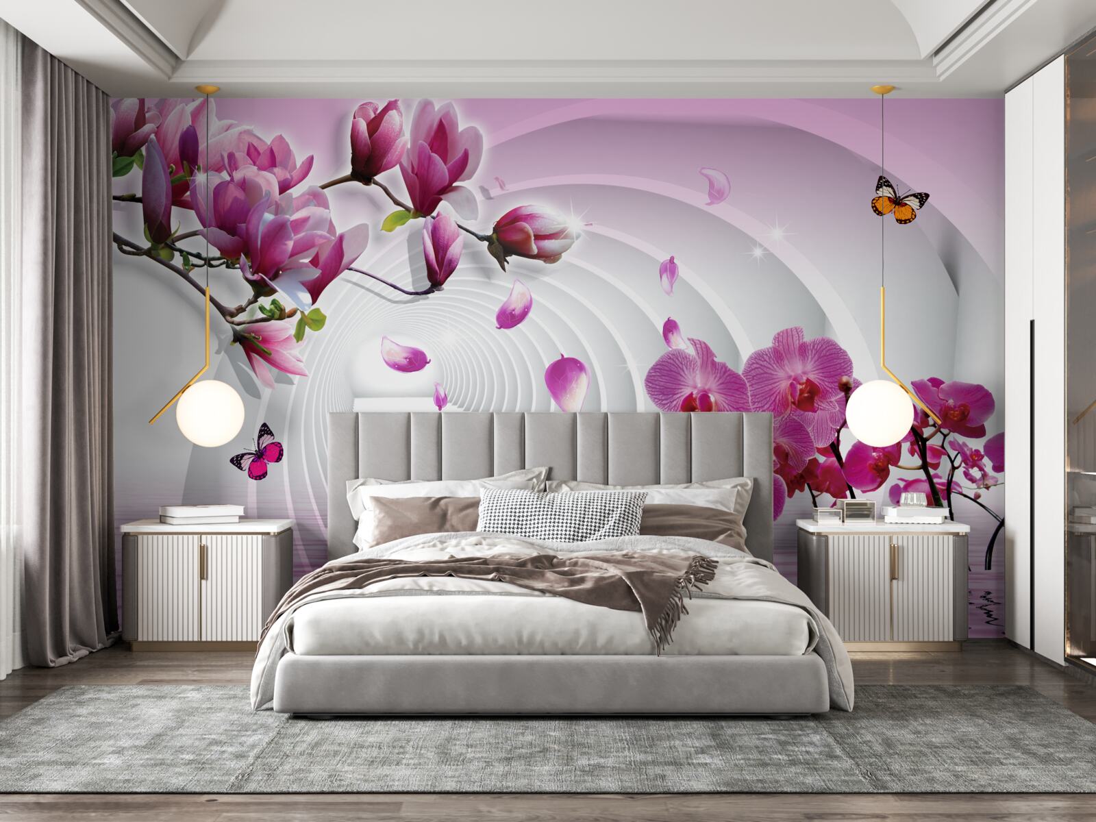 Fotobehang verrukkelijke tinten roze magnolia en orchidee
