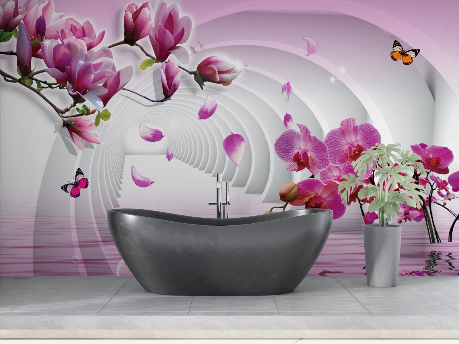 Fotobehang verrukkelijke tinten roze magnolia en orchidee