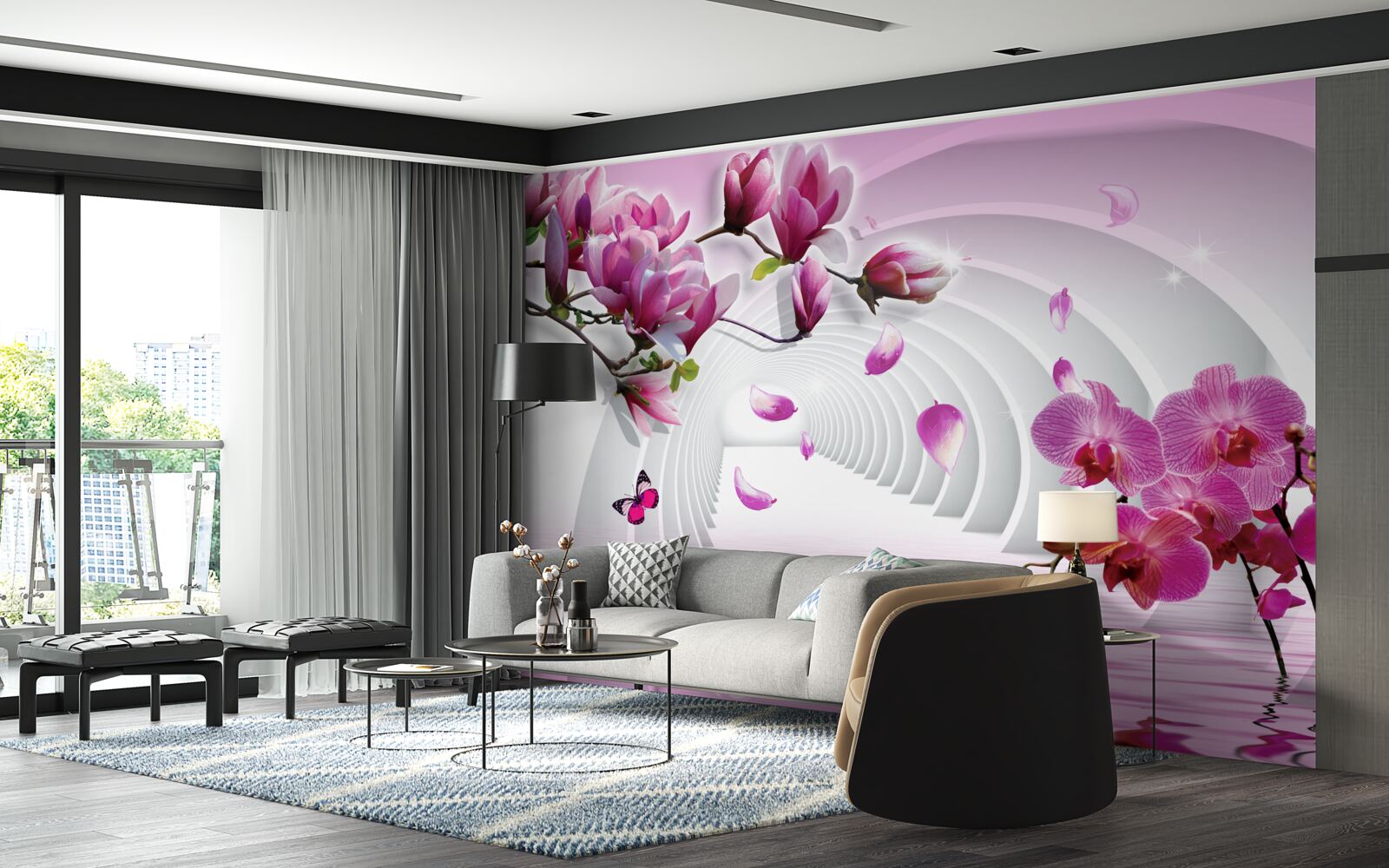 Fotobehang verrukkelijke tinten roze magnolia en orchidee