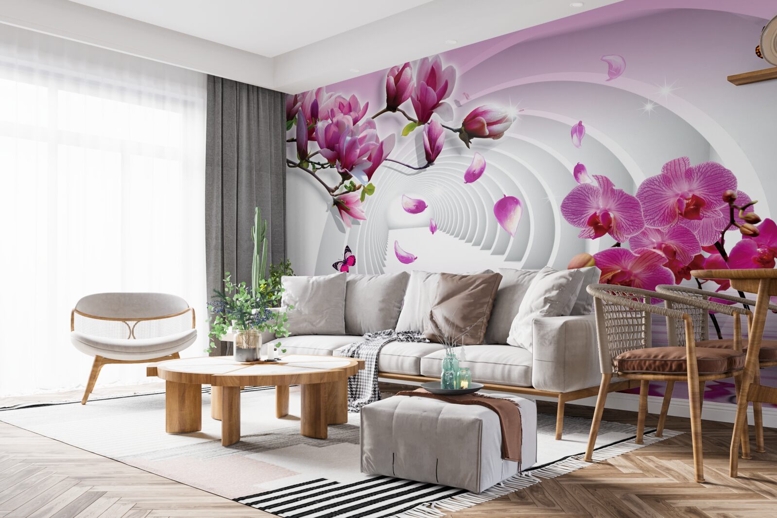 Fotobehang verrukkelijke tinten roze magnolia en orchidee