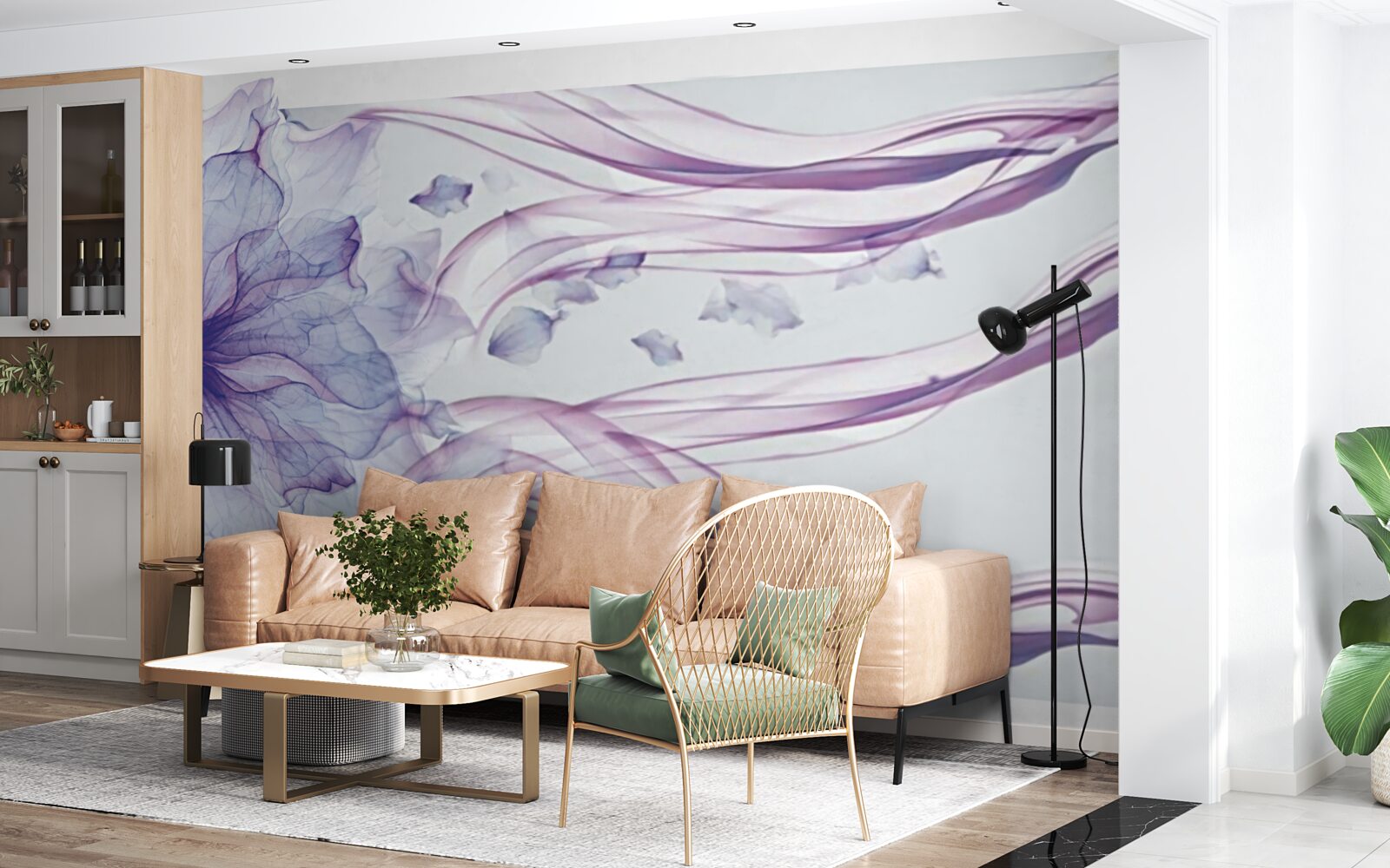 Fotobehang bloem met transparant blauw onder het wateroppervlak