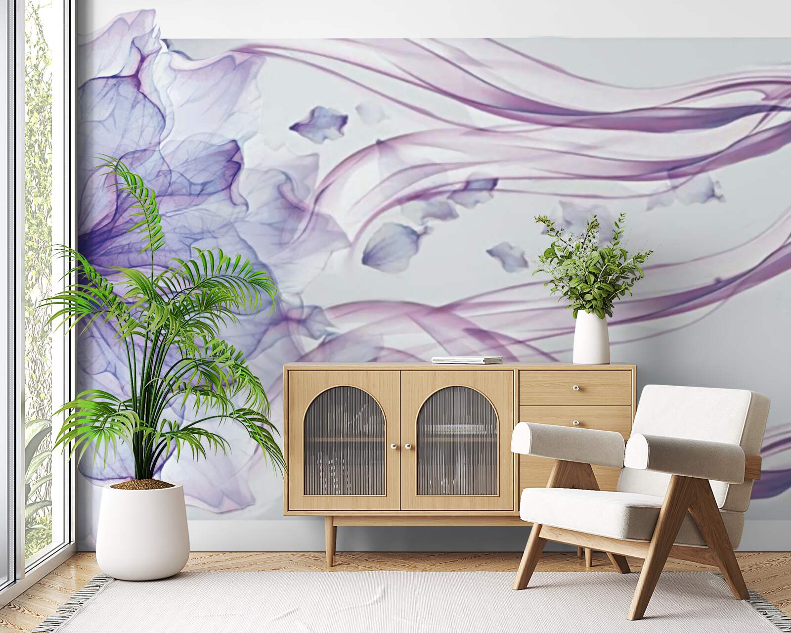 Fotobehang bloem met transparant blauw onder het wateroppervlak