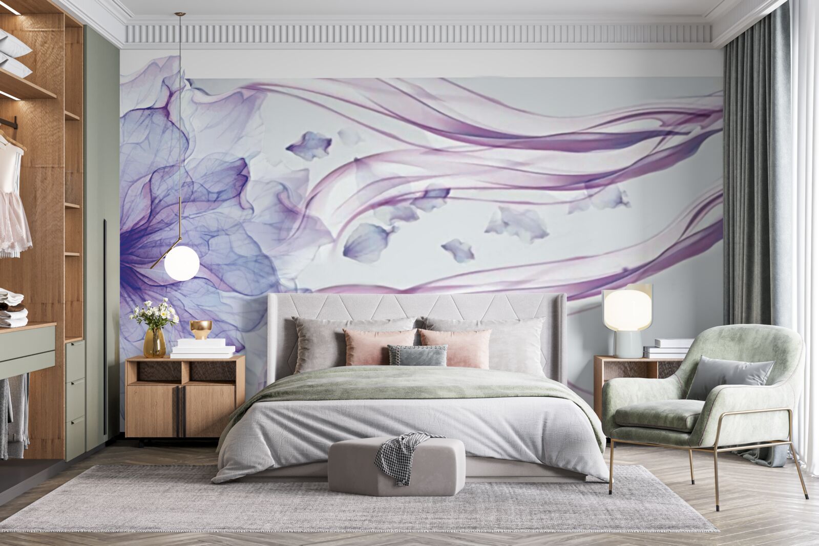 Fotobehang bloem met transparant blauw onder het wateroppervlak