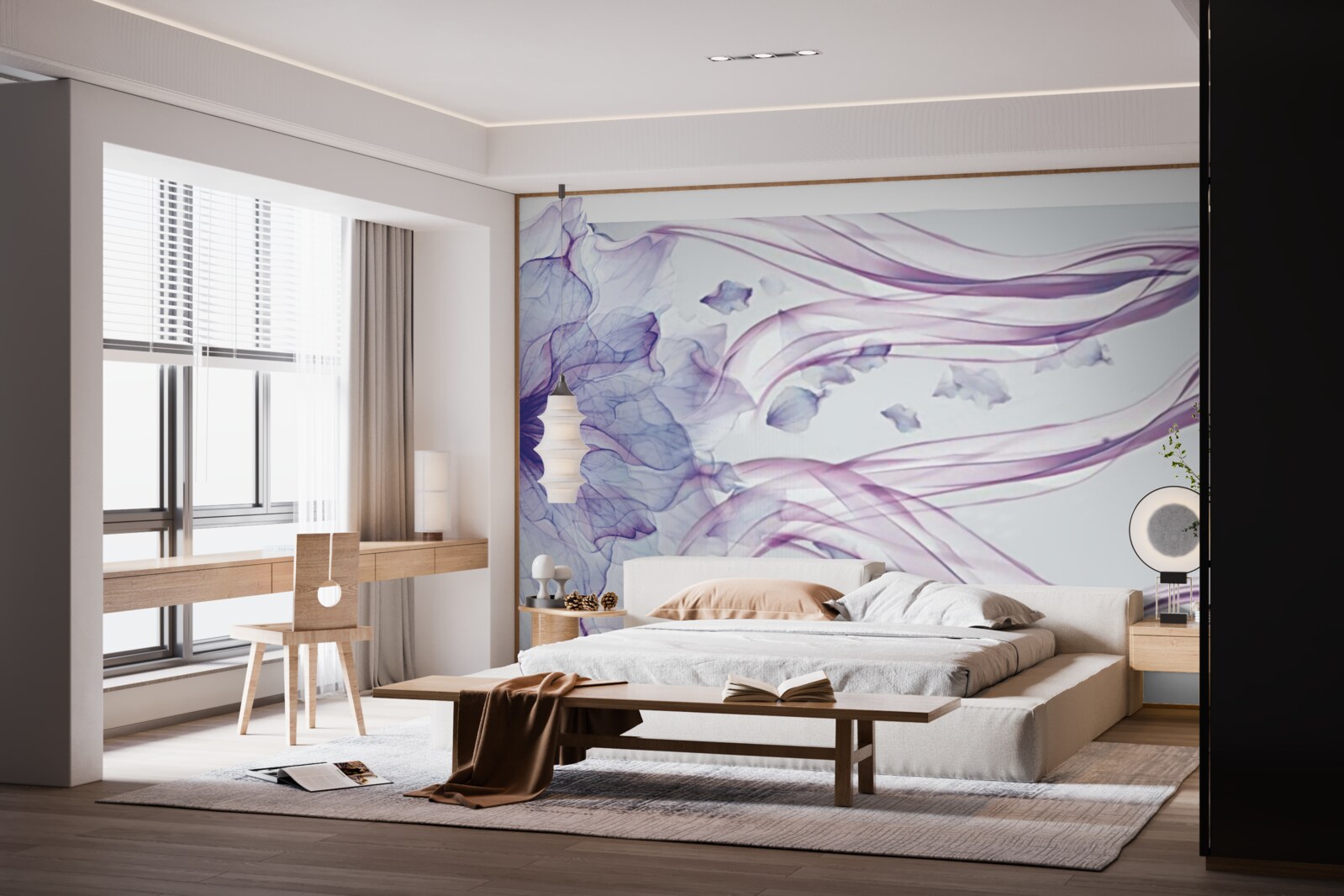 Fotobehang bloem met transparant blauw onder het wateroppervlak