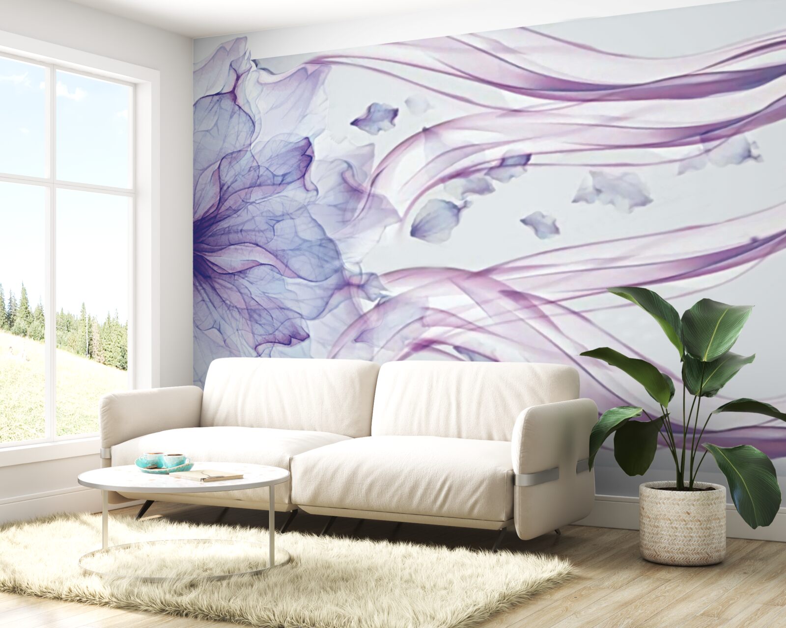 Fotobehang bloem met transparant blauw onder het wateroppervlak