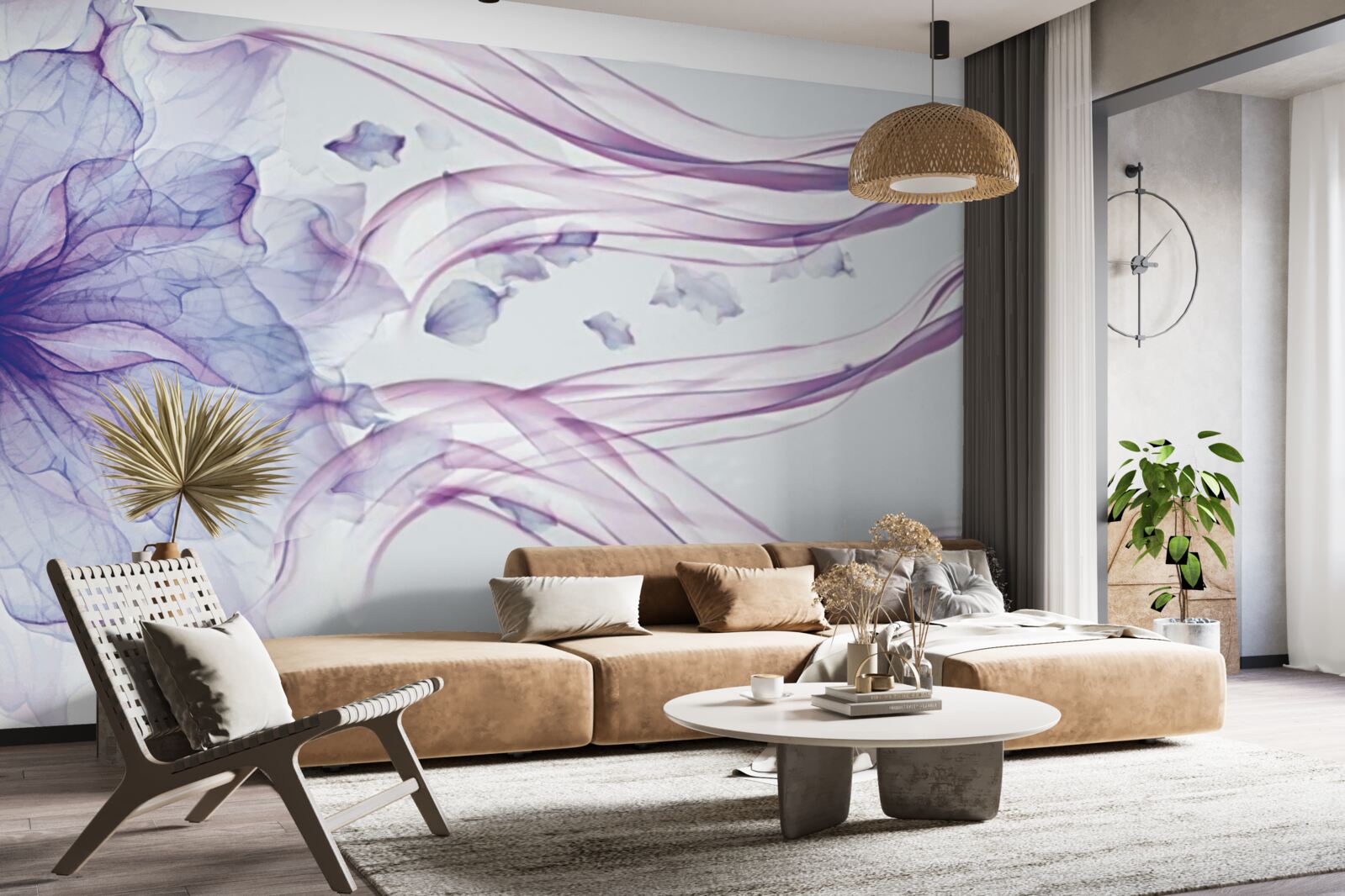 Fotobehang bloem met transparant blauw onder het wateroppervlak