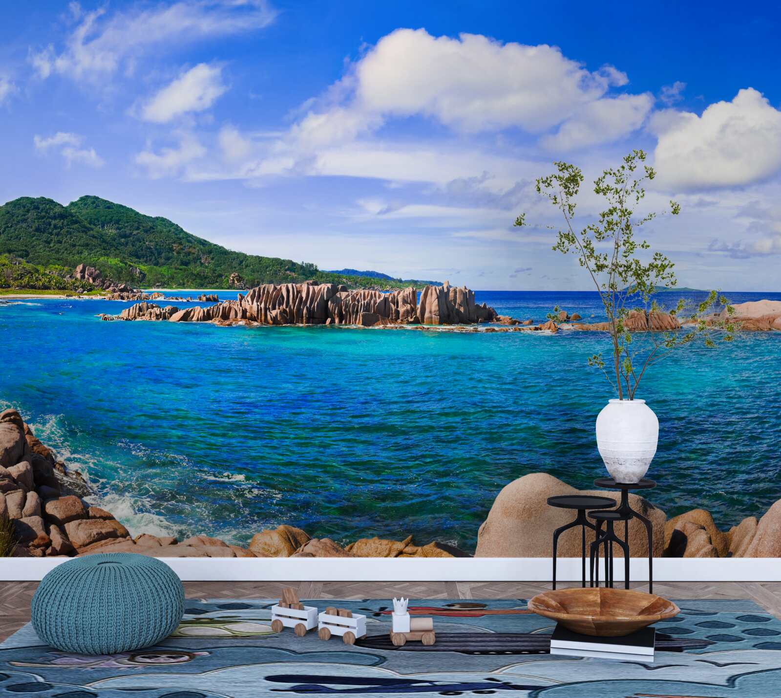 Fotobehang kliffen bij de azuurblauwe oceaan