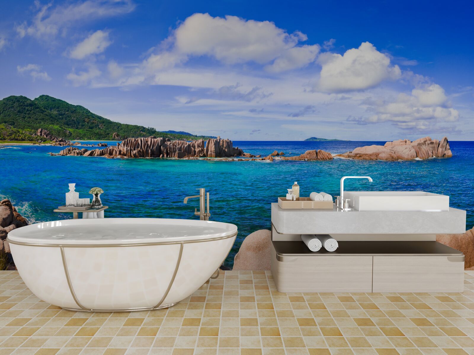 Fotobehang kliffen bij de azuurblauwe oceaan