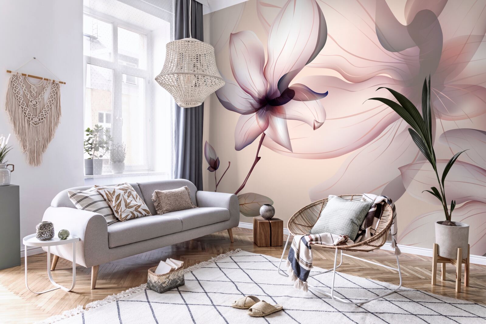 Fotobehang heldere achtergrond met magnolia's