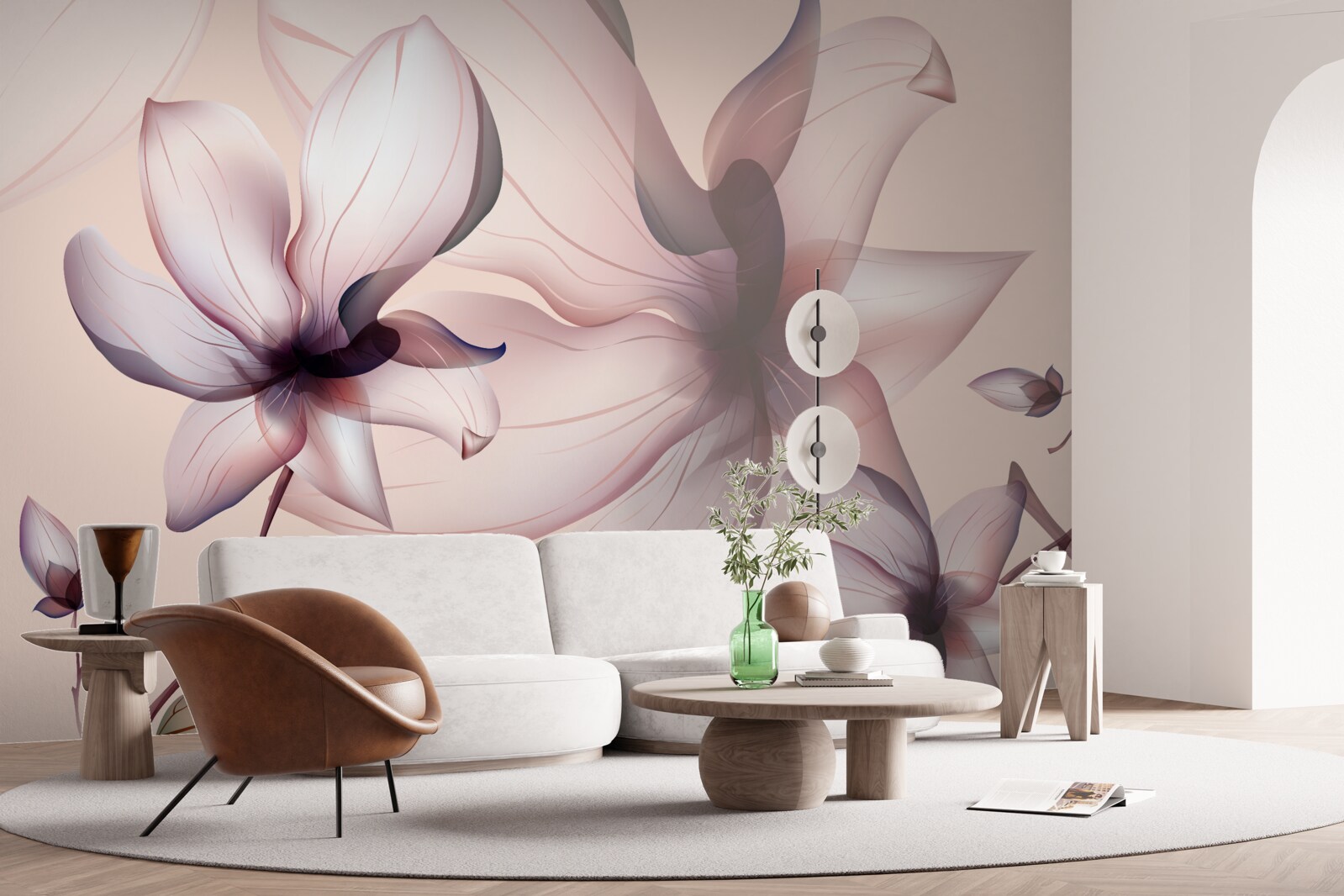 Fotobehang heldere achtergrond met magnolia's