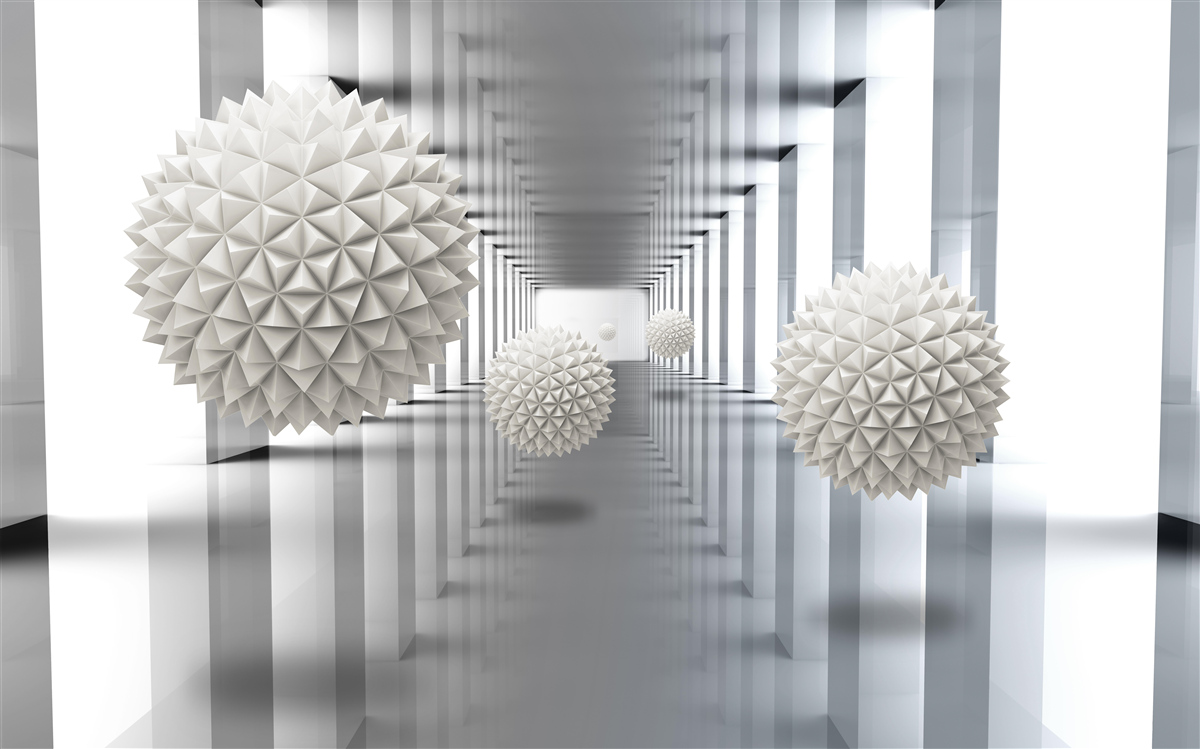 Fotobehang perspectieftunnel, verlicht en versierd met ballonnen