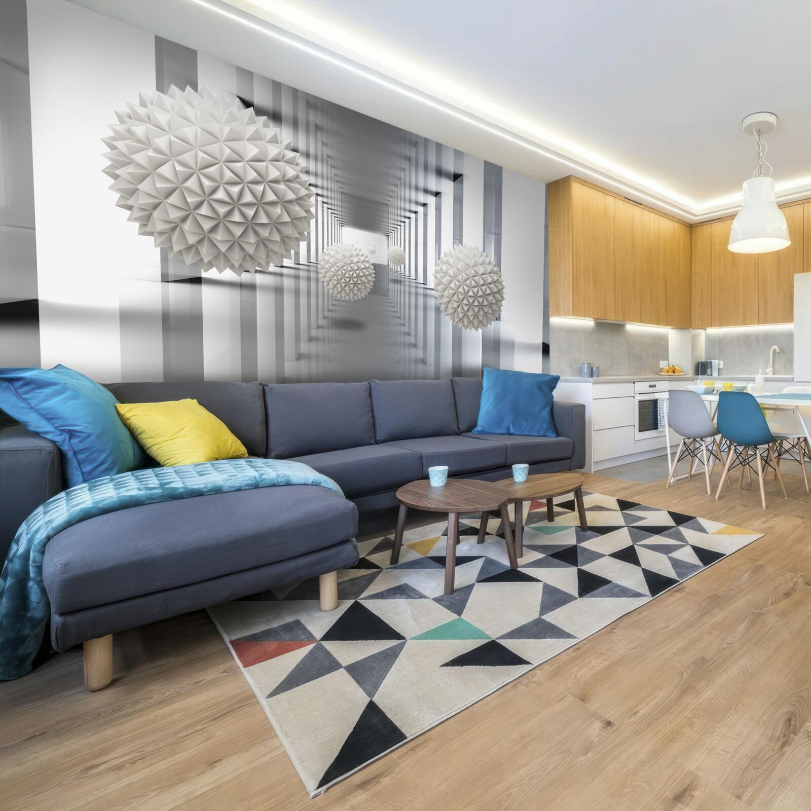 Fotobehang perspectieftunnel, verlicht en versierd met ballonnen