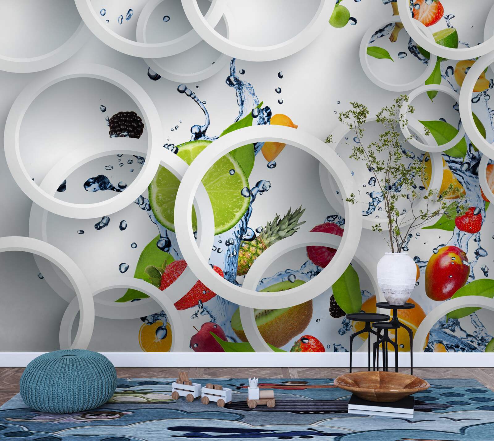 Fotobehang ronde waterdruppels op zomerfruit