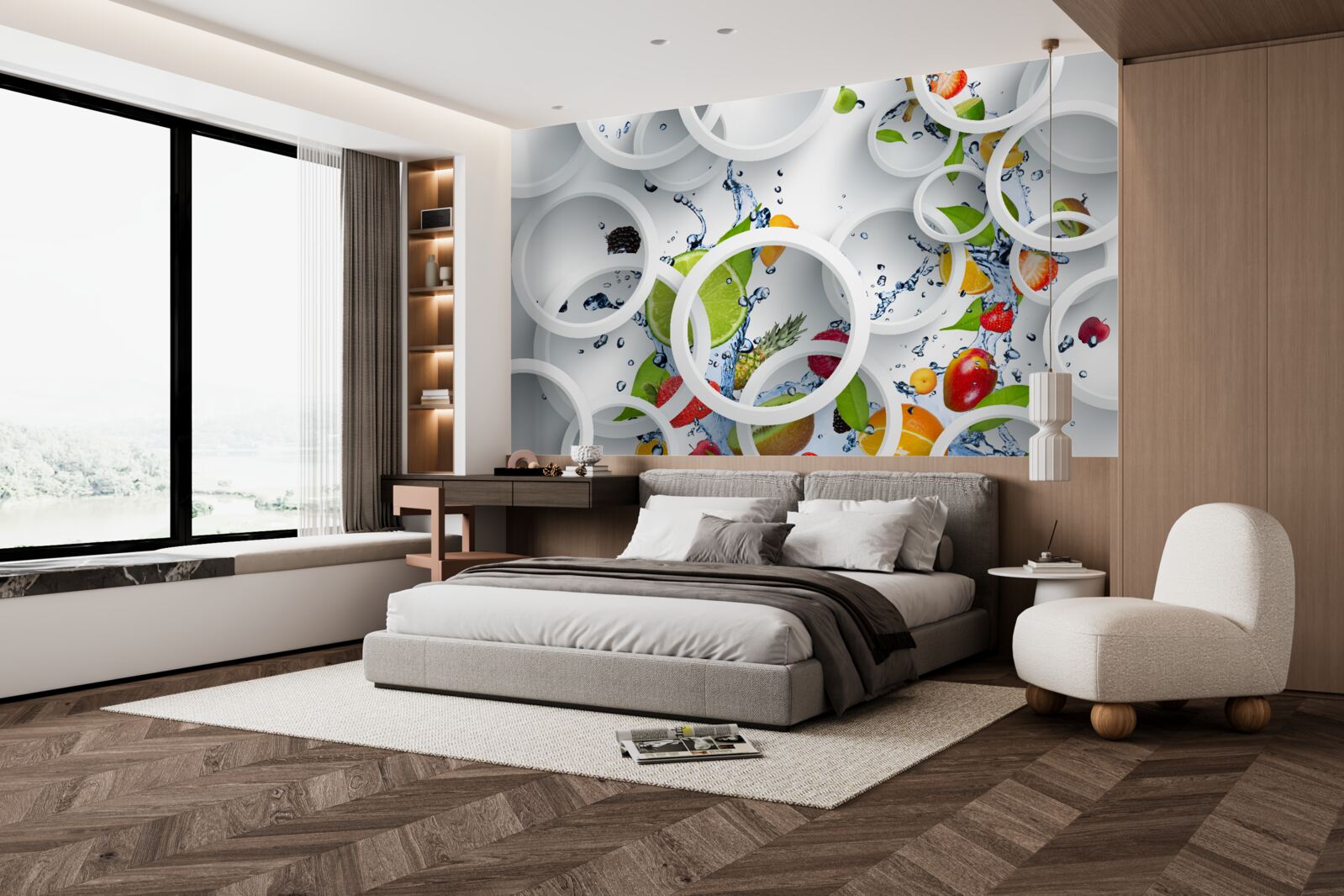 Fotobehang ronde waterdruppels op zomerfruit