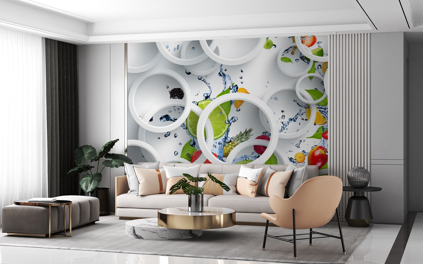 Fotobehang ronde waterdruppels op zomerfruit