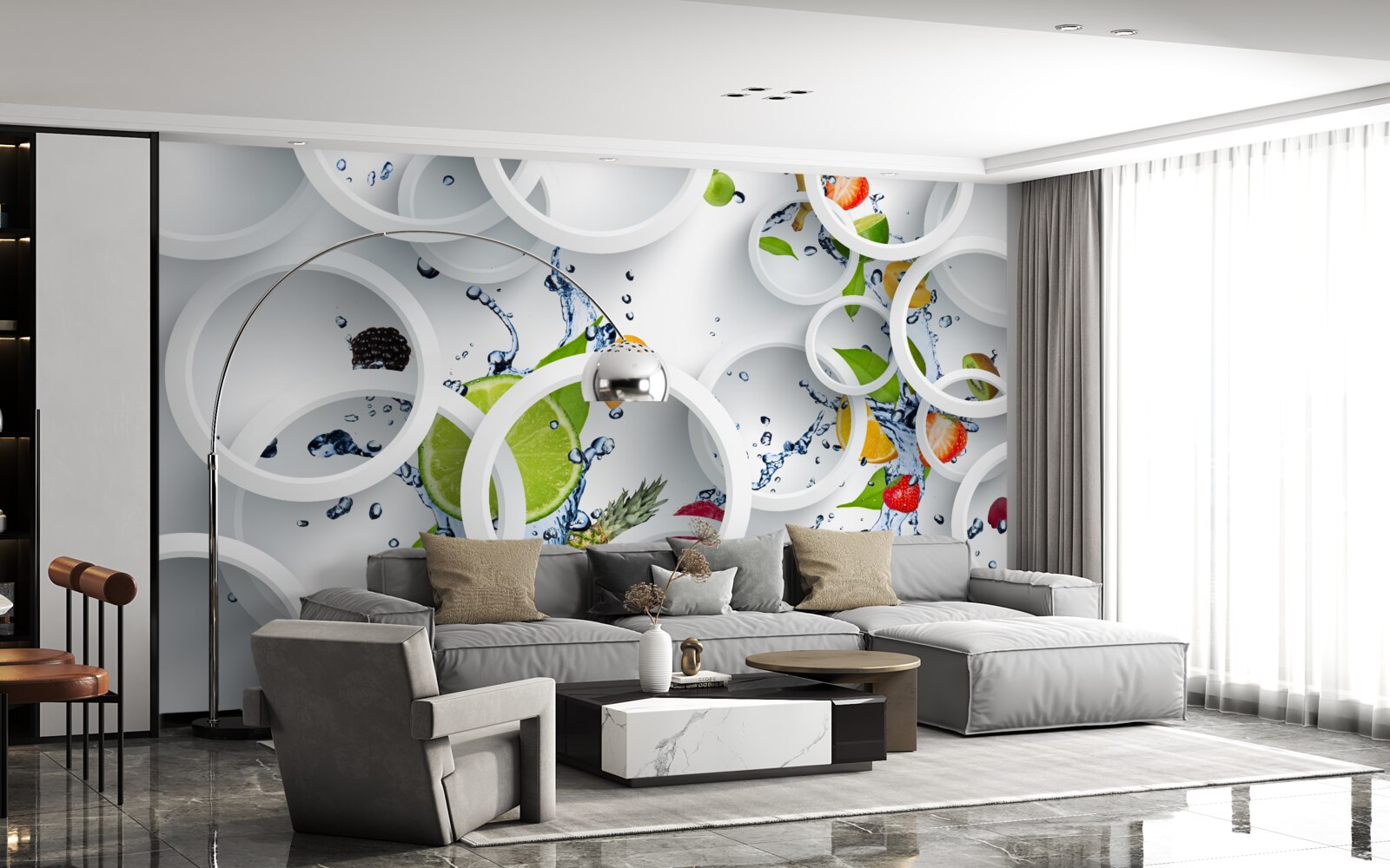 Fotobehang ronde waterdruppels op zomerfruit